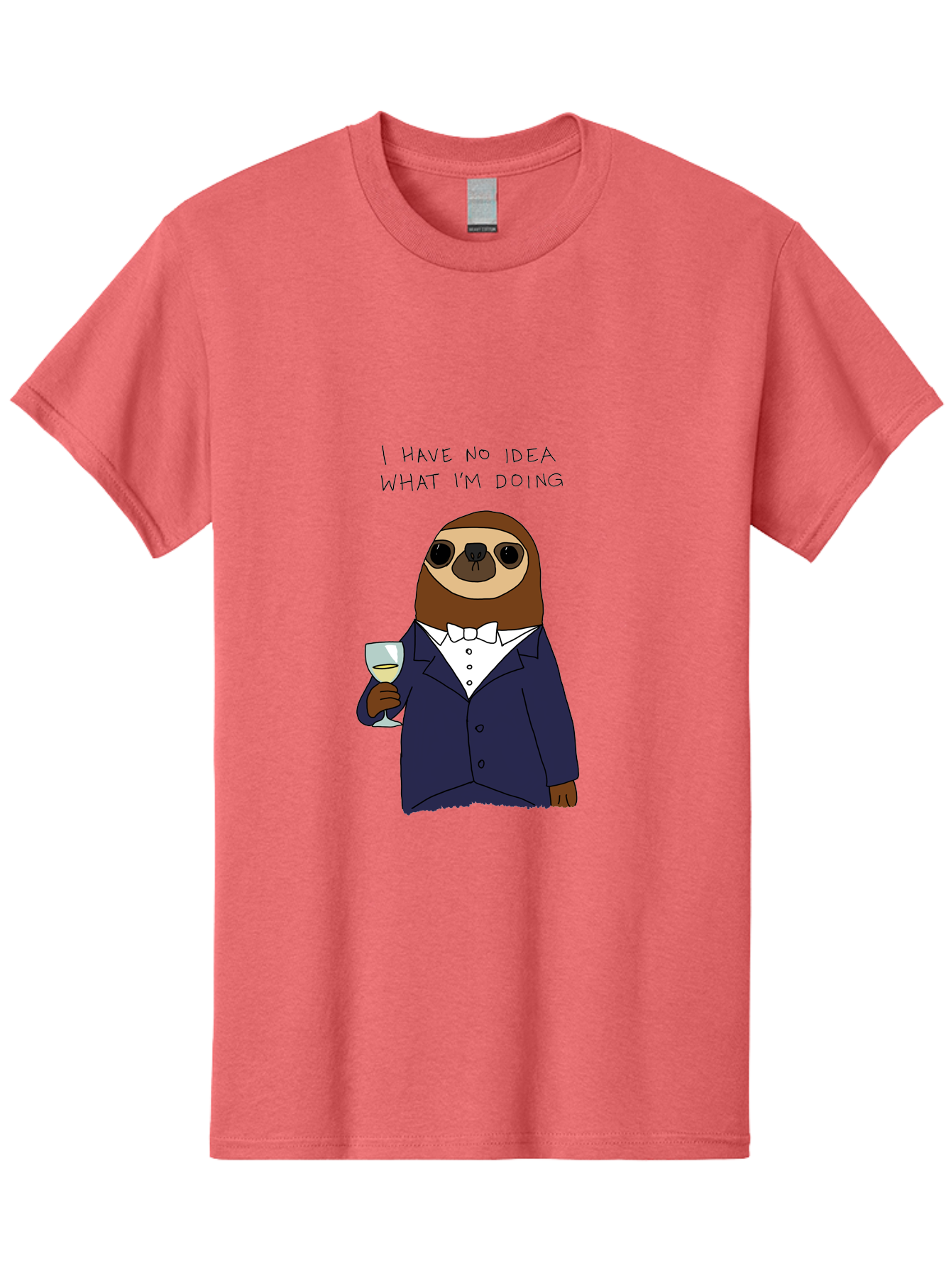I-Have-No-Idea-What-I-M-Doing Men'S Graphic Tee, 100% Cotton, Comfortable Casual Summer Wear, Machine Washable, Sloth In Tuxedo, Holding Wine Glass, Humor, Funny Animal, Cartoon Character, Adult Beverage, Humorous Quote, Relatable Meme, - Aaa063 19