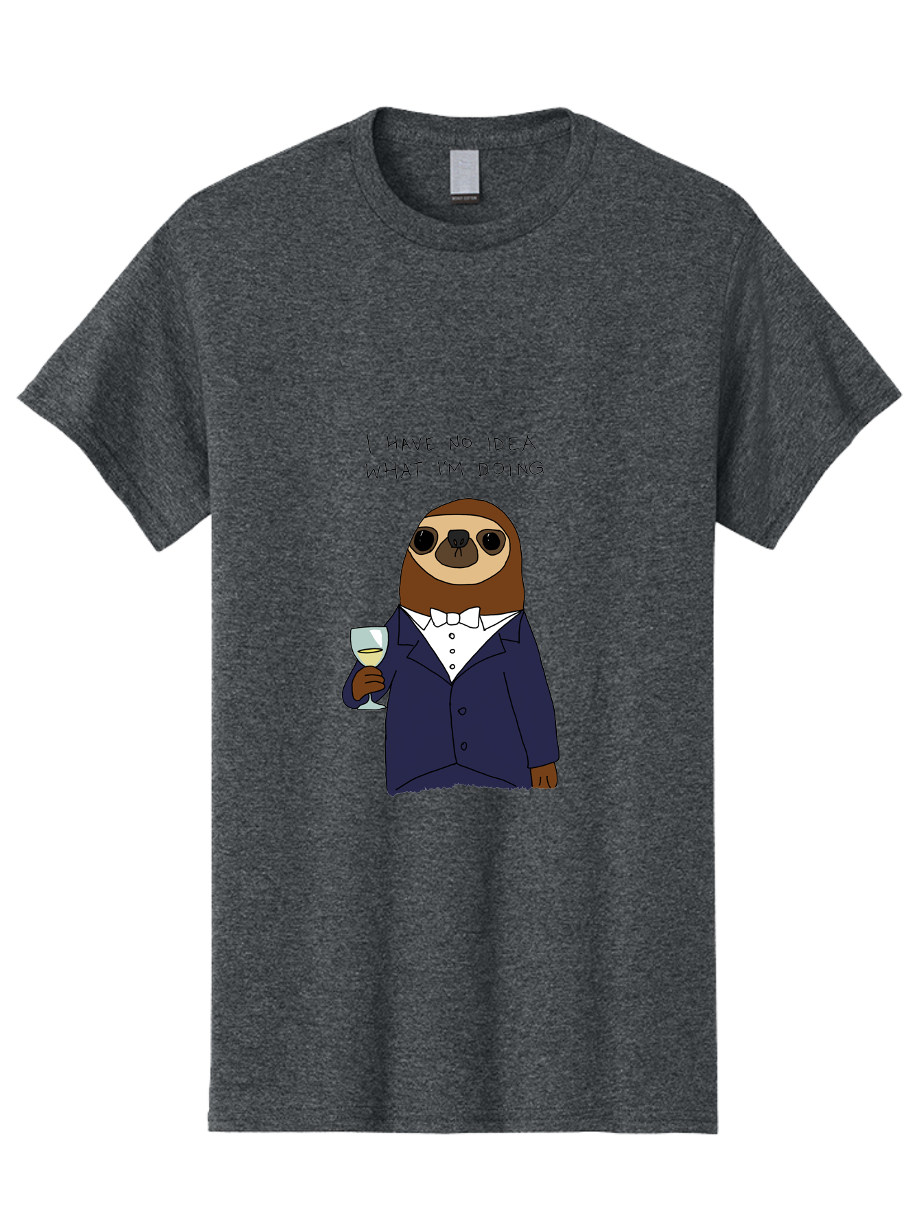 I-Have-No-Idea-What-I-M-Doing Men'S Graphic Tee, 100% Cotton, Comfortable Casual Summer Wear, Machine Washable, Sloth In Tuxedo, Holding Wine Glass, Humor, Funny Animal, Cartoon Character, Adult Beverage, Humorous Quote, Relatable Meme, - Aaa063 3