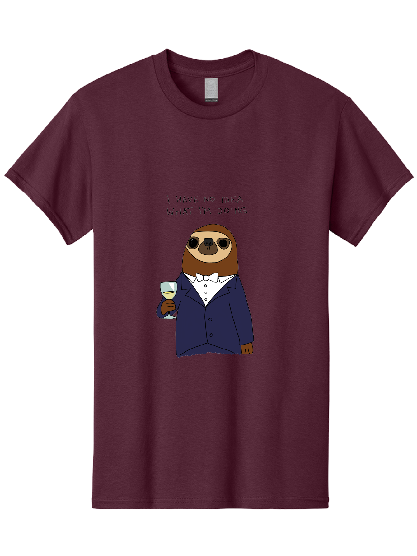 I-Have-No-Idea-What-I-M-Doing Men'S Graphic Tee, 100% Cotton, Comfortable Casual Summer Wear, Machine Washable, Sloth In Tuxedo, Holding Wine Glass, Humor, Funny Animal, Cartoon Character, Adult Beverage, Humorous Quote, Relatable Meme, - Aaa063 15