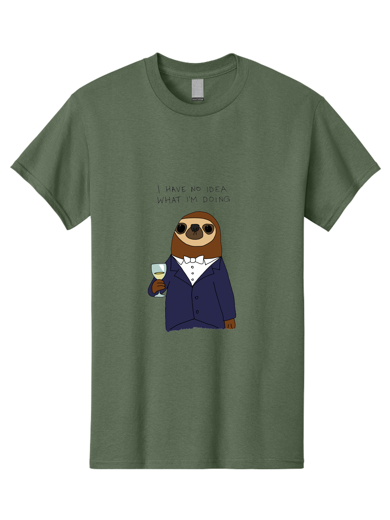 I-Have-No-Idea-What-I-M-Doing Men'S Graphic Tee, 100% Cotton, Comfortable Casual Summer Wear, Machine Washable, Sloth In Tuxedo, Holding Wine Glass, Humor, Funny Animal, Cartoon Character, Adult Beverage, Humorous Quote, Relatable Meme, - Aaa063 27