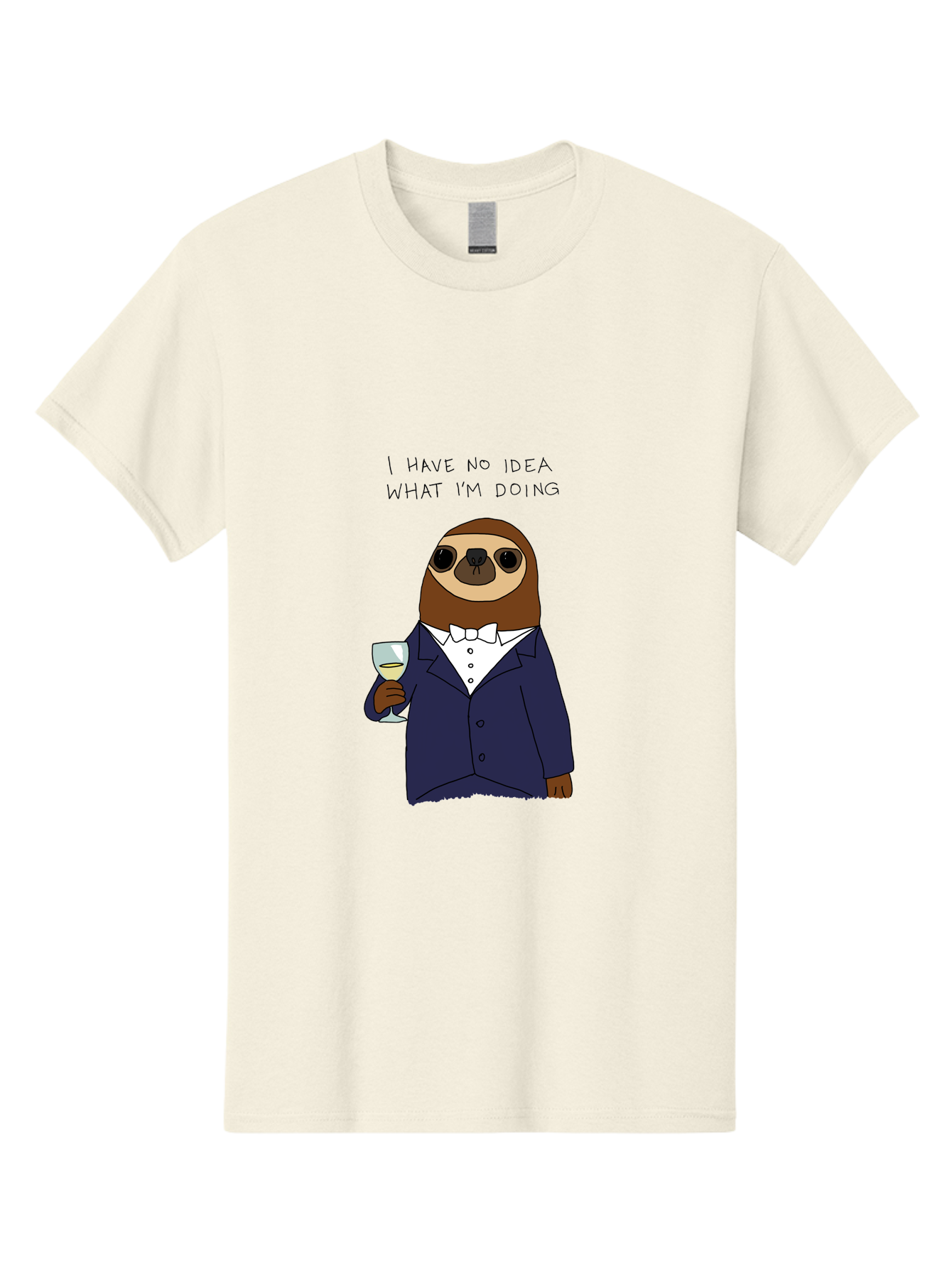 I-Have-No-Idea-What-I-M-Doing Men'S Graphic Tee, 100% Cotton, Comfortable Casual Summer Wear, Machine Washable, Sloth In Tuxedo, Holding Wine Glass, Humor, Funny Animal, Cartoon Character, Adult Beverage, Humorous Quote, Relatable Meme, - Aaa063 5