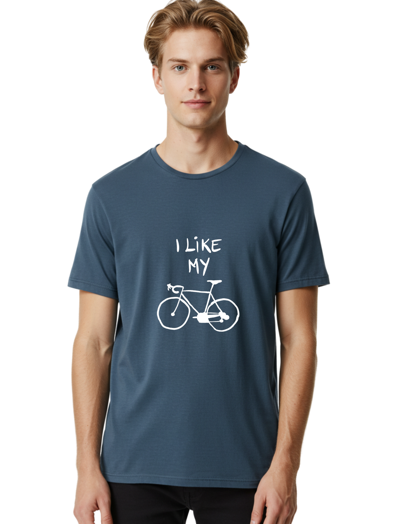 I-Like-My-Bicycle Men'S Graphic Tee, 100% Cotton, Comfortable Casual Summer Wear, Machine Washable, Cycling Culture, Bike Enthusiasts, Love For Cycling, Bicycle Appreciation, Fun Graphic, Simple Design, White Bicycle - Aaa067 24