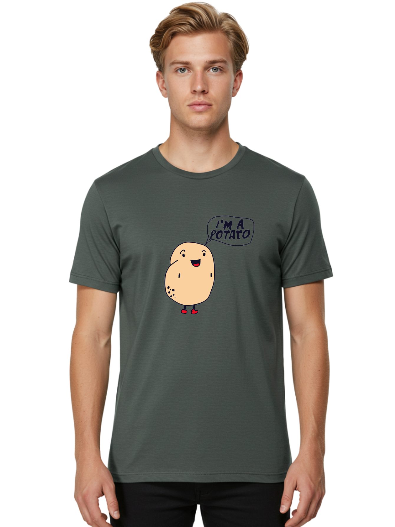 I-M-A-Potato Men'S Graphic Tee, 100% Cotton, Comfortable Casual Summer Wear, Machine Washable, I'M A Potato, Cartoon Potato, Smiling Potato, Speech Bubble, Humorous Character, Cute Illustration, Funny Graphic, Playful Design, - Aaa070 14