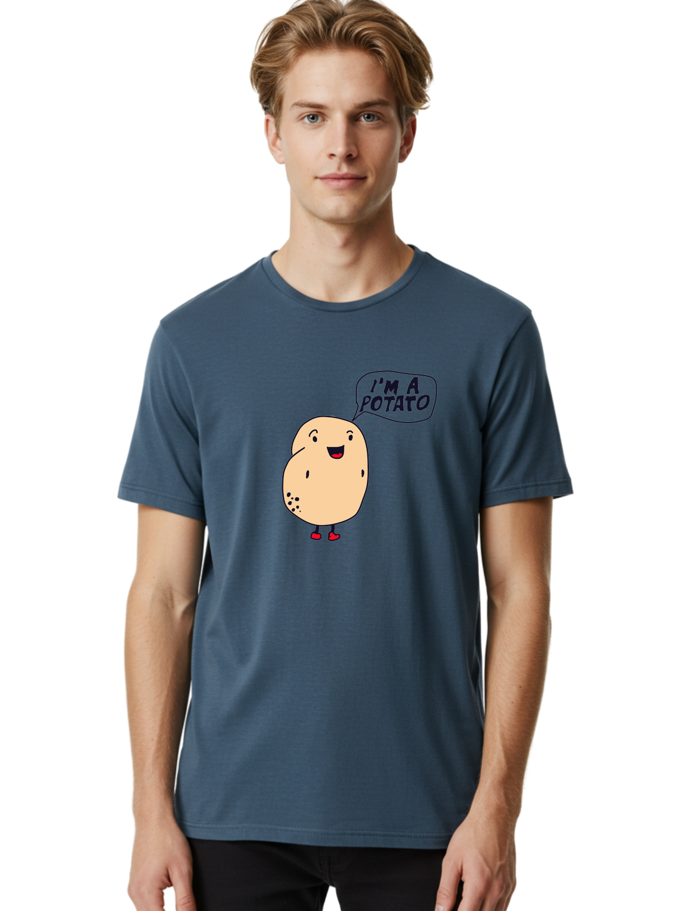 I-M-A-Potato Men'S Graphic Tee, 100% Cotton, Comfortable Casual Summer Wear, Machine Washable, I'M A Potato, Cartoon Potato, Smiling Potato, Speech Bubble, Humorous Character, Cute Illustration, Funny Graphic, Playful Design, - Aaa070 8