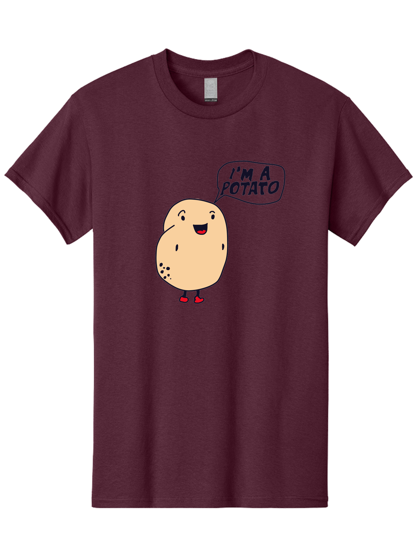 I-M-A-Potato Men'S Graphic Tee, 100% Cotton, Comfortable Casual Summer Wear, Machine Washable, I'M A Potato, Cartoon Potato, Smiling Potato, Speech Bubble, Humorous Character, Cute Illustration, Funny Graphic, Playful Design, - Aaa070 3