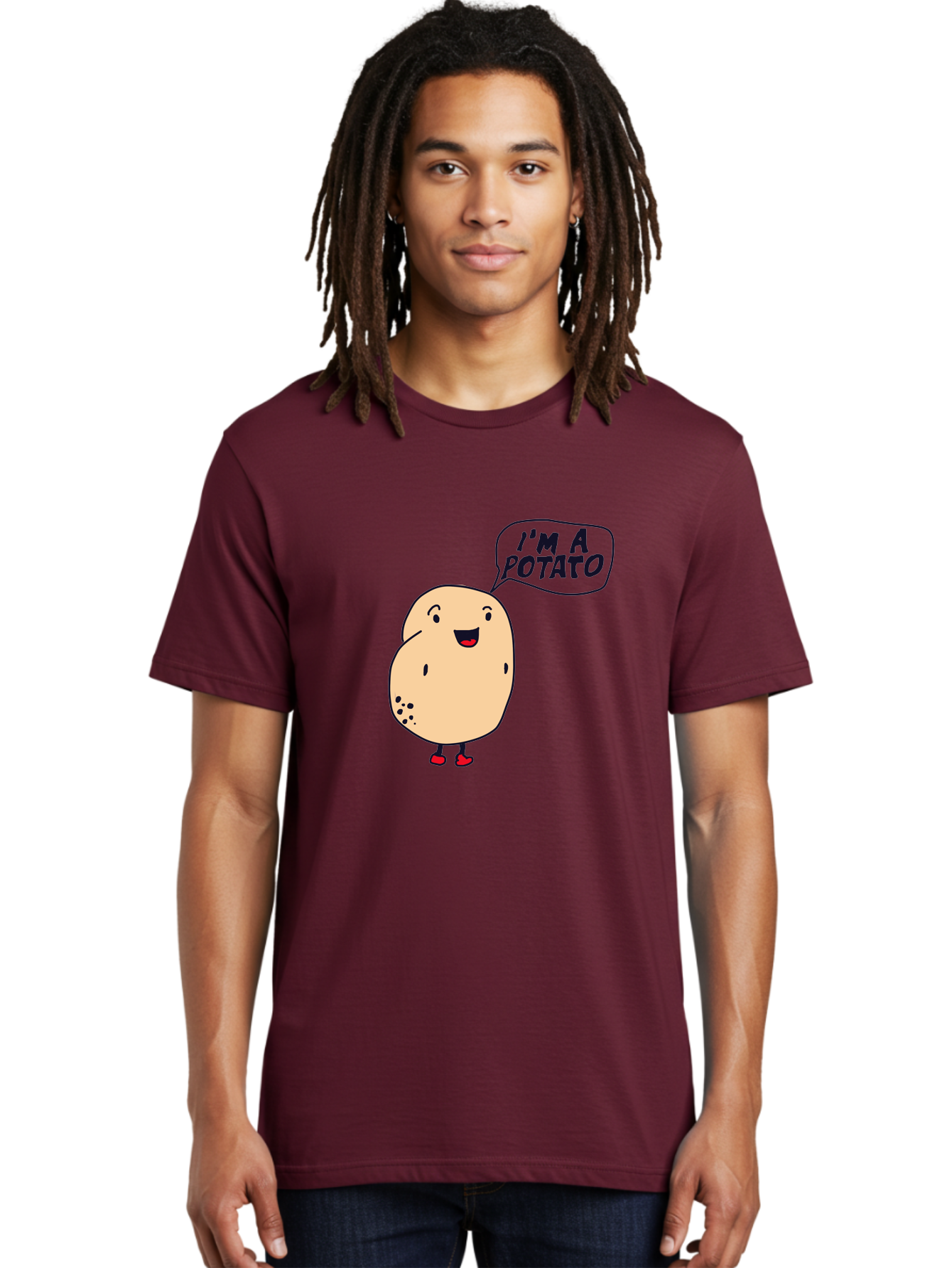 I-M-A-Potato Men'S Graphic Tee, 100% Cotton, Comfortable Casual Summer Wear, Machine Washable, I'M A Potato, Cartoon Potato, Smiling Potato, Speech Bubble, Humorous Character, Cute Illustration, Funny Graphic, Playful Design, - Aaa070 4