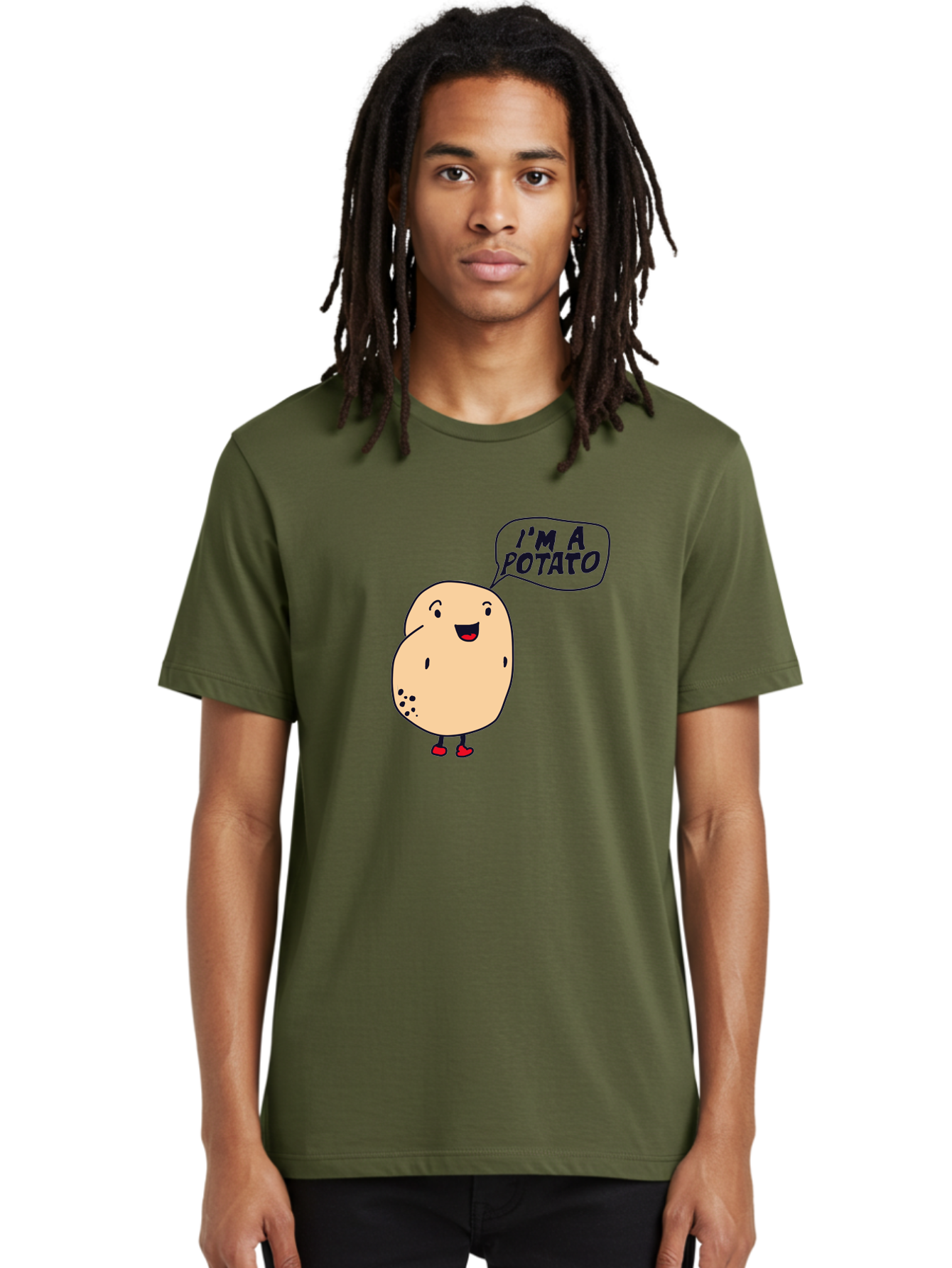 I-M-A-Potato Men'S Graphic Tee, 100% Cotton, Comfortable Casual Summer Wear, Machine Washable, I'M A Potato, Cartoon Potato, Smiling Potato, Speech Bubble, Humorous Character, Cute Illustration, Funny Graphic, Playful Design, - Aaa070 30