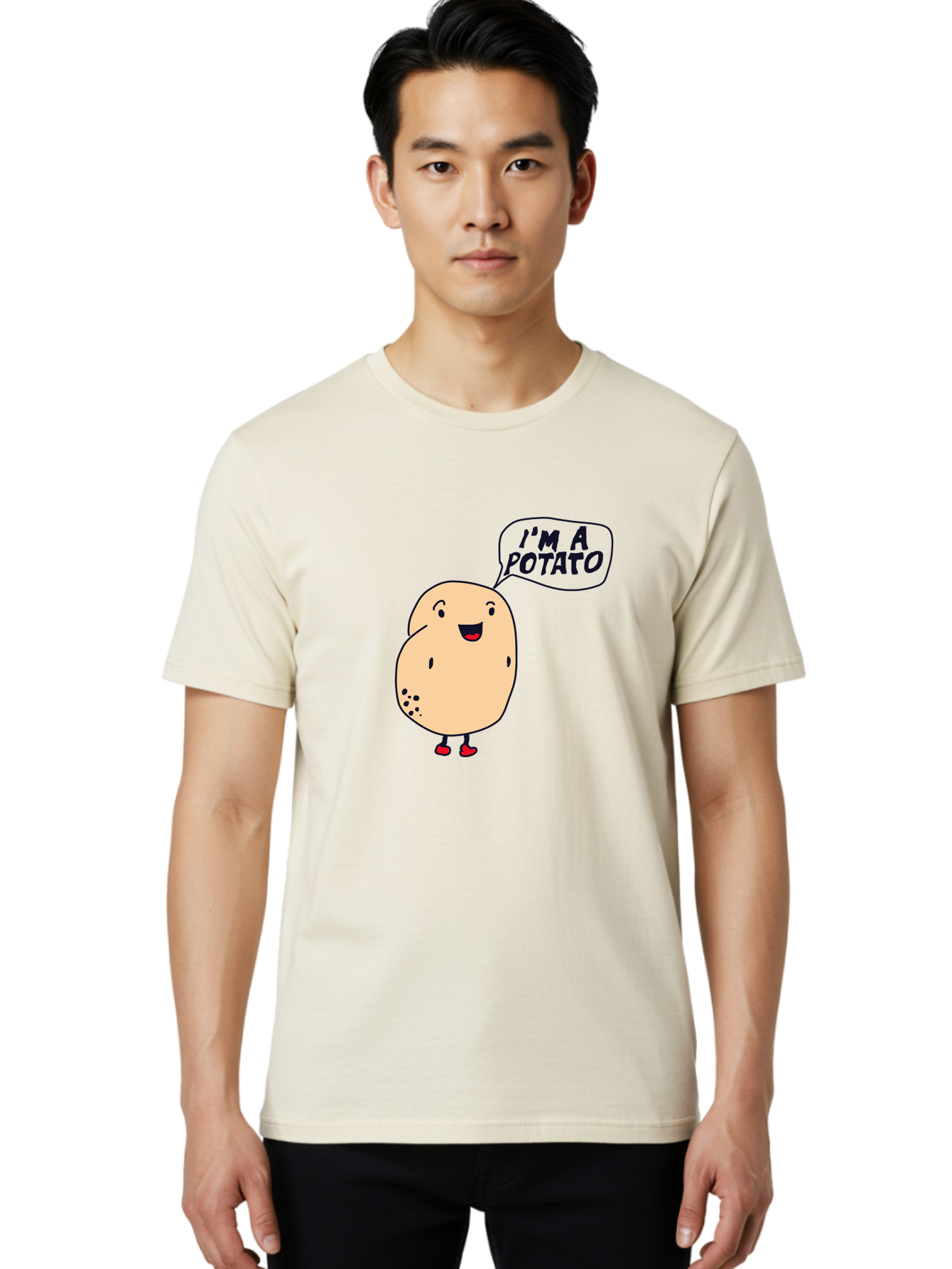 I-M-A-Potato Men'S Graphic Tee, 100% Cotton, Comfortable Casual Summer Wear, Machine Washable, I'M A Potato, Cartoon Potato, Smiling Potato, Speech Bubble, Humorous Character, Cute Illustration, Funny Graphic, Playful Design, - Aaa070 10