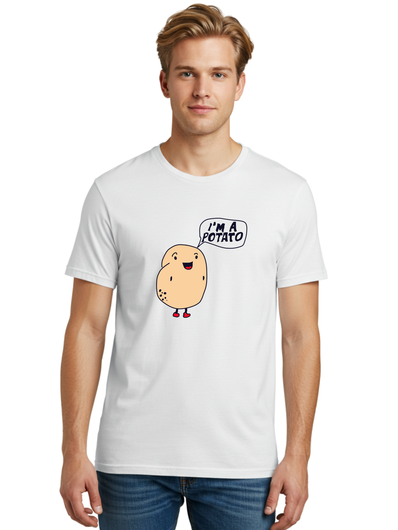 I-M-A-Potato Men'S Graphic Tee, 100% Cotton, Comfortable Casual Summer Wear, Machine Washable, I'M A Potato, Cartoon Potato, Smiling Potato, Speech Bubble, Humorous Character, Cute Illustration, Funny Graphic, Playful Design, - Aaa070 12