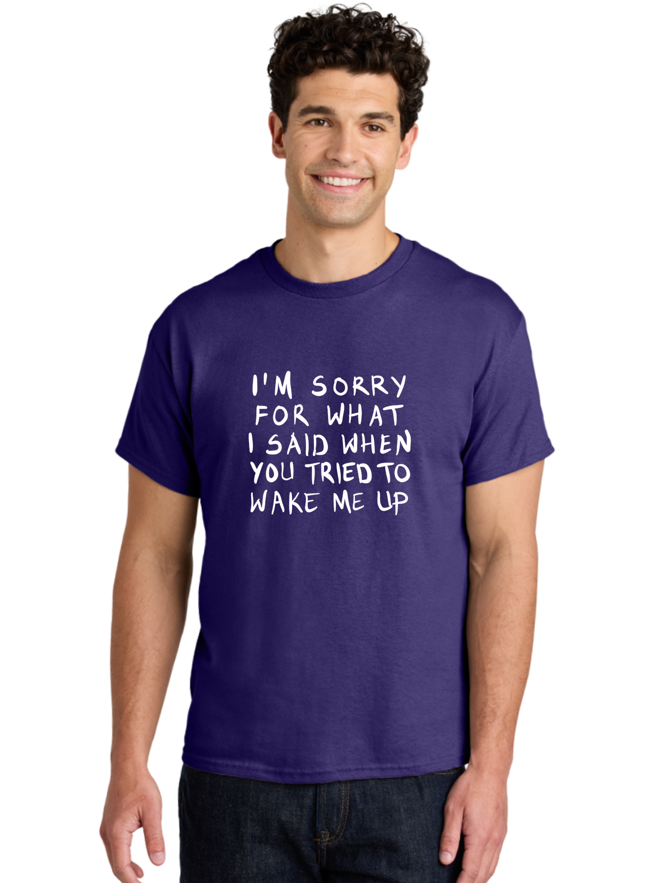 I-M-Sorry-For-What-I-Said-When-You-Tried-To-Wake-Me-Up Men'S Graphic Tee, 100% Cotton, Comfortable Casual Summer Wear, Machine Washable, Apology Message, Funny Quotes, Morning Humor, Wake Up Humor, Grumpy Morning, Sarcastic Apology, - Aaa074 2