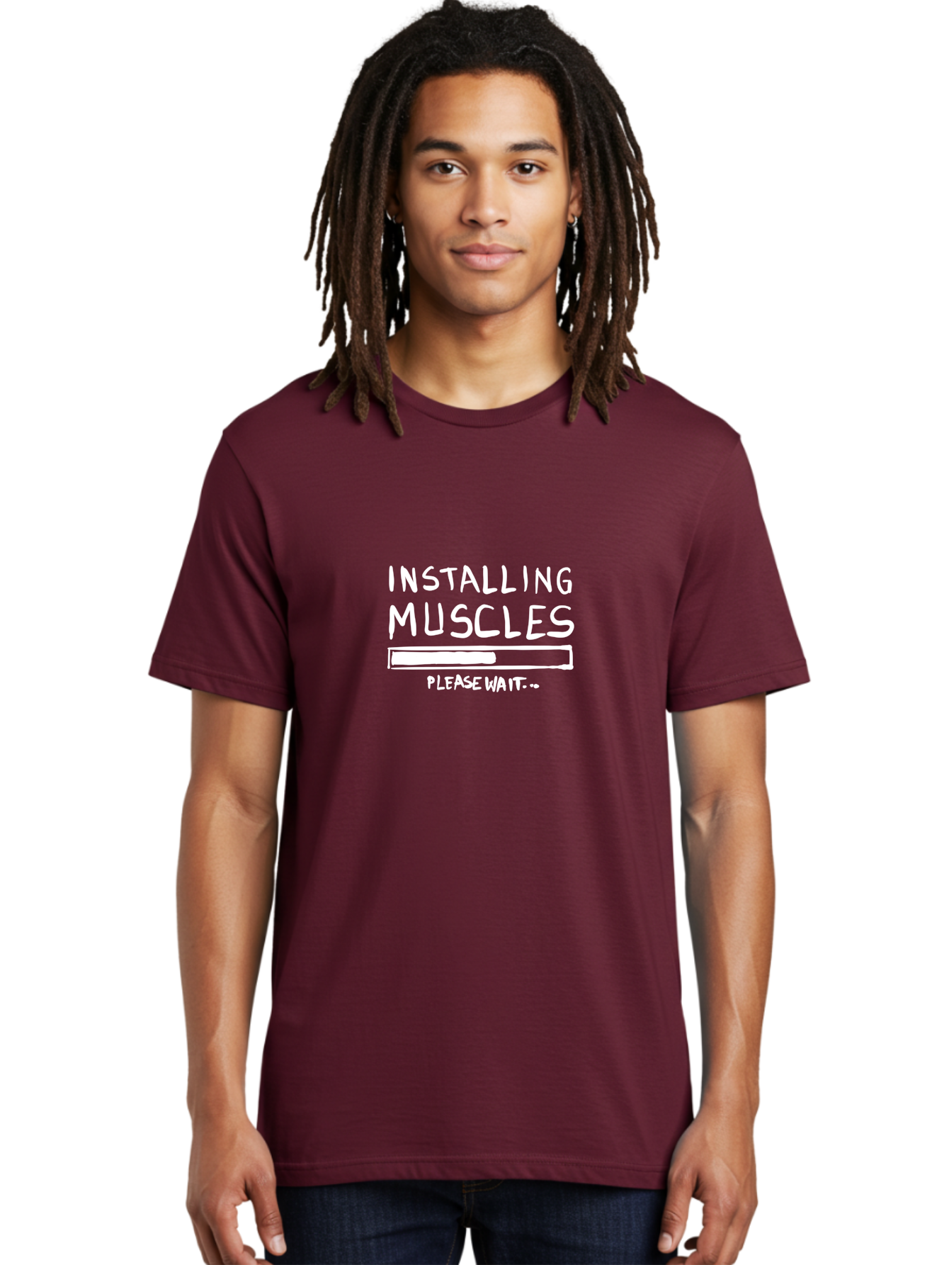 Installing-Muscles Men'S Graphic Tee, 100% Cotton, Comfortable Casual Summer Wear, Machine Washable, Installing Muscles, Gym Humor, Fitness Motivation, Progress Bar, Workout Joke, Please Wait, Fitness Quote - Aaa081 6
