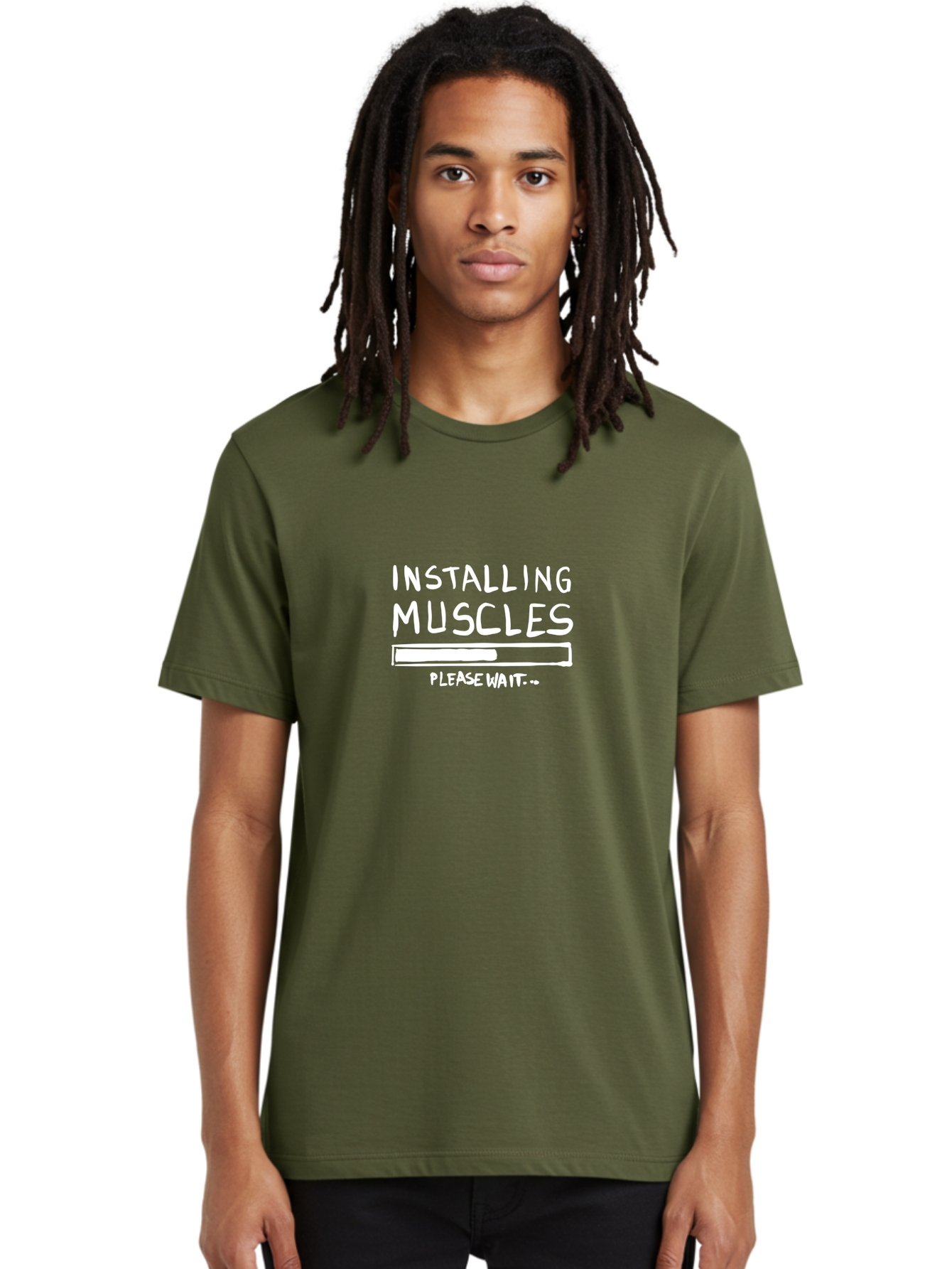 Installing-Muscles Men'S Graphic Tee, 100% Cotton, Comfortable Casual Summer Wear, Machine Washable, Installing Muscles, Gym Humor, Fitness Motivation, Progress Bar, Workout Joke, Please Wait, Fitness Quote - Aaa081 10