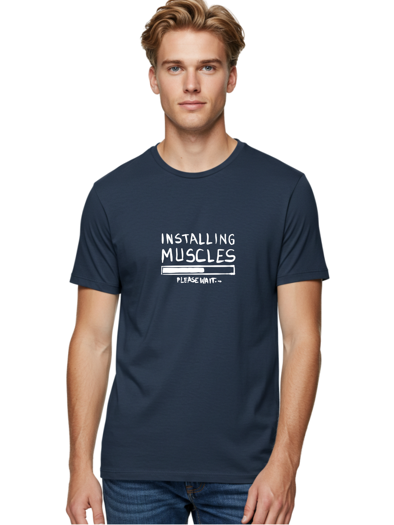 Installing-Muscles Men'S Graphic Tee, 100% Cotton, Comfortable Casual Summer Wear, Machine Washable, Installing Muscles, Gym Humor, Fitness Motivation, Progress Bar, Workout Joke, Please Wait, Fitness Quote - Aaa081 4