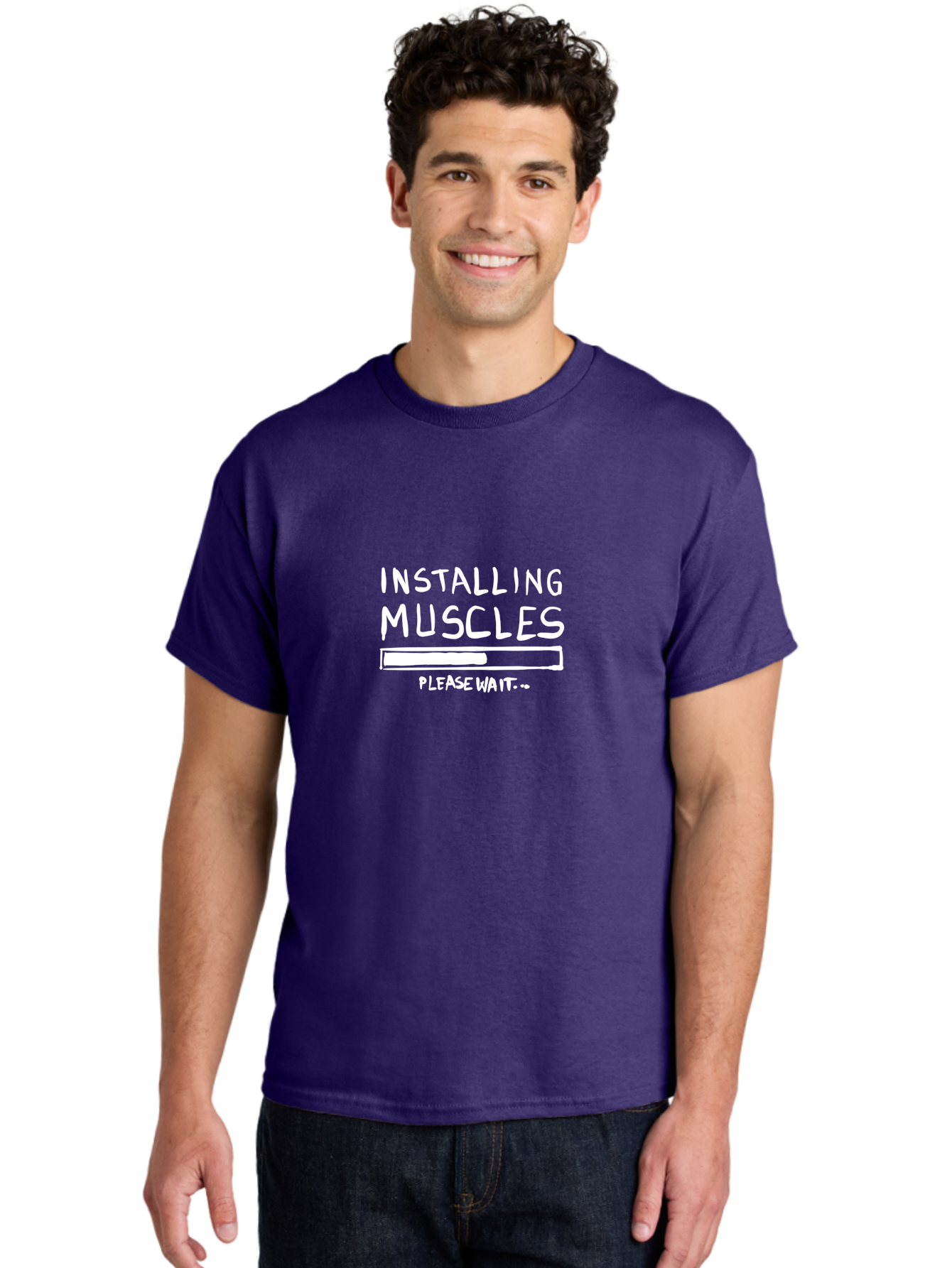Installing-Muscles Men'S Graphic Tee, 100% Cotton, Comfortable Casual Summer Wear, Machine Washable, Installing Muscles, Gym Humor, Fitness Motivation, Progress Bar, Workout Joke, Please Wait, Fitness Quote - Aaa081 12