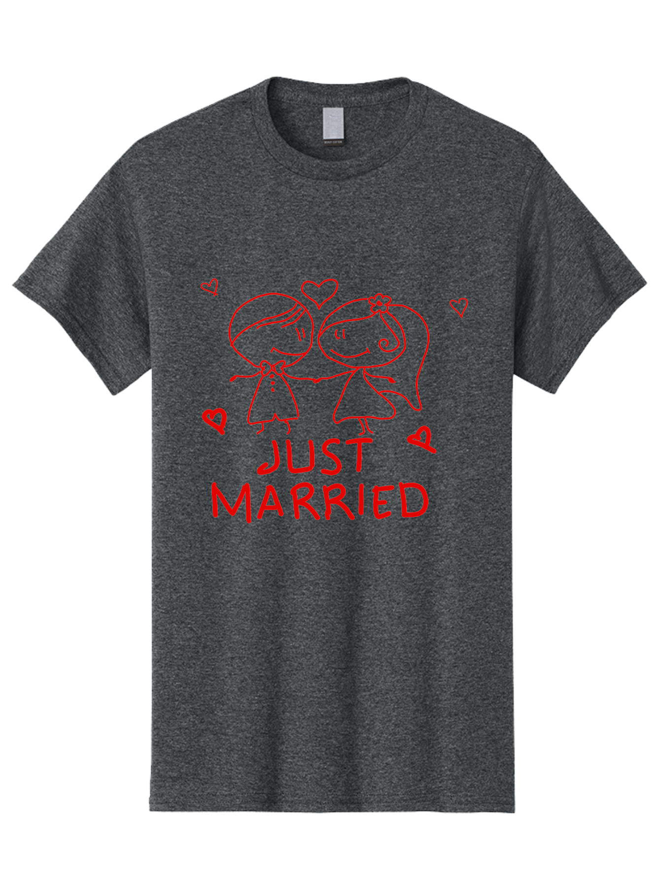 Just-Married Men'S Graphic Tee, 100% Cotton, Comfortable Casual Summer Wear, Machine Washable, Newlywed Couple, Cartoon Bride And Groom, Love Hearts, Red Text, Hand Drawn Illustration, Wedding Celebration, Sweethearts Together, Romantic Art - Aaa084 29