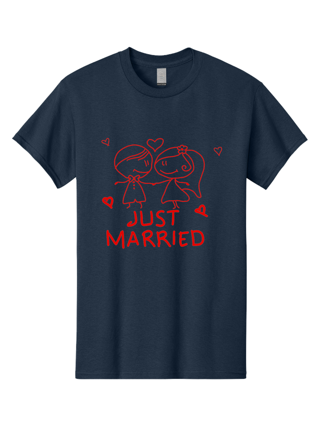 Just-Married Men'S Graphic Tee, 100% Cotton, Comfortable Casual Summer Wear, Machine Washable, Newlywed Couple, Cartoon Bride And Groom, Love Hearts, Red Text, Hand Drawn Illustration, Wedding Celebration, Sweethearts Together, Romantic Art - Aaa084 15