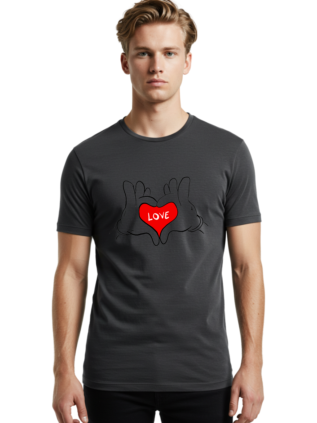 Love-Heart-Hands Men'S Graphic Tee, 100% Cotton, Comfortable Casual Summer Wear, Machine Washable, Hand Holding Heart, Symbol Of Love, Heart Shape, Love Message, Red Heart, Hands Together, Love Gesture, Heartwarming Symbol - Aaa091 20