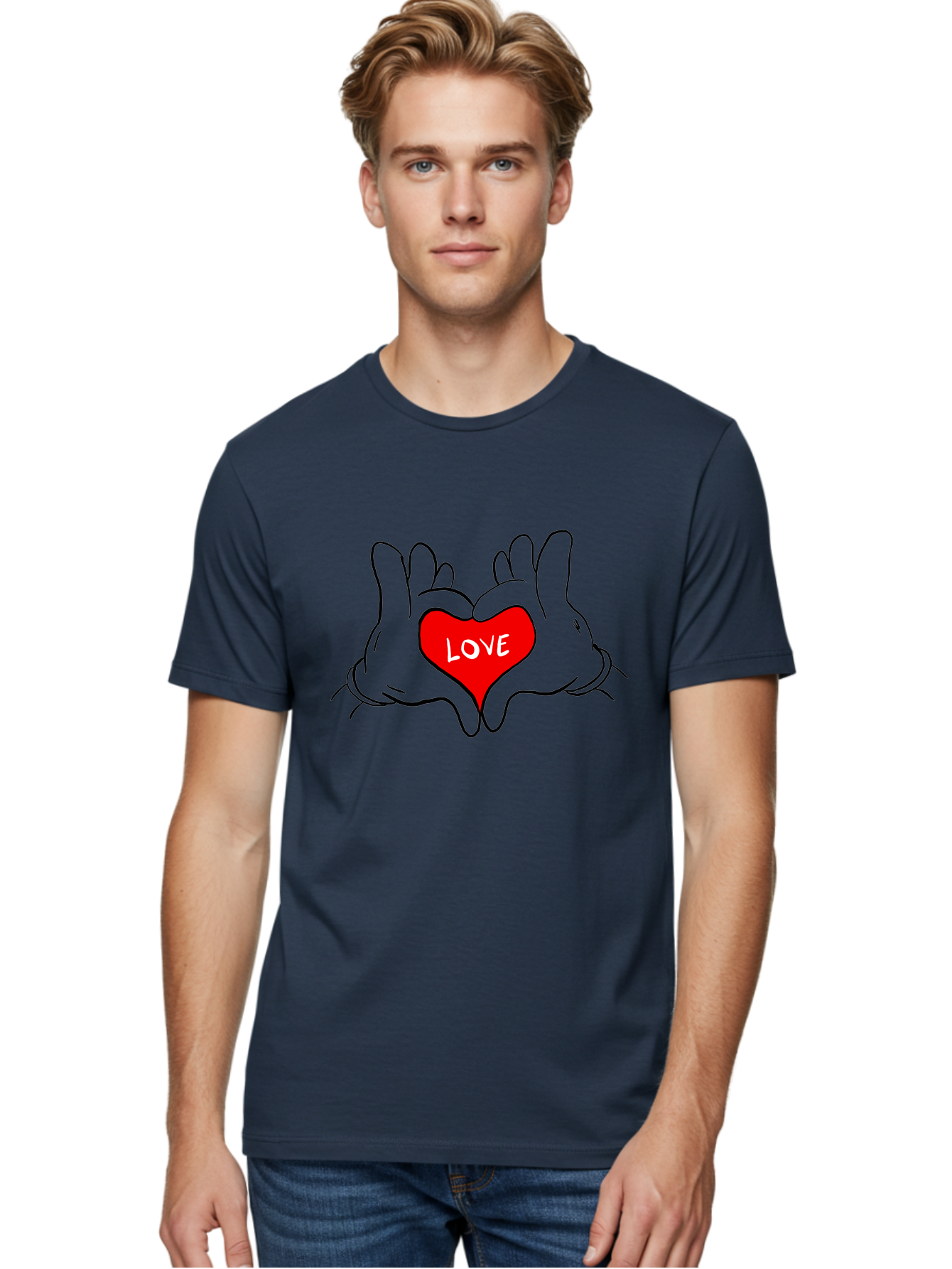 Love-Heart-Hands Men'S Graphic Tee, 100% Cotton, Comfortable Casual Summer Wear, Machine Washable, Hand Holding Heart, Symbol Of Love, Heart Shape, Love Message, Red Heart, Hands Together, Love Gesture, Heartwarming Symbol - Aaa091 30