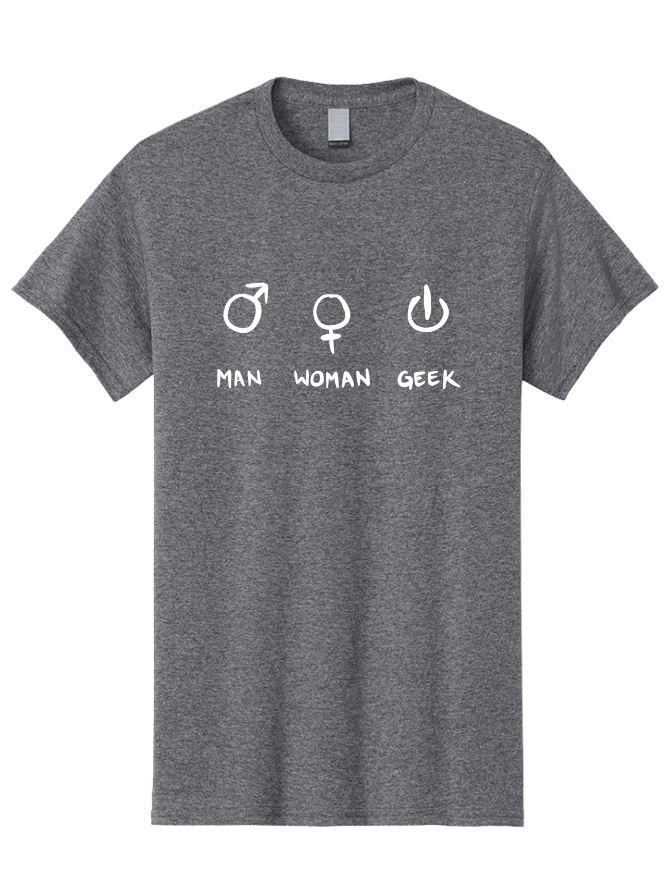 Man-Woman-Geek Men'S Graphic Tee, 100% Cotton, Comfortable Casual Summer Wear, Machine Washable, Gender Symbols, Male And Female Icons, Geek Culture, Tech Symbols, Power Button, Simple Graphics, Minimalist Design, Symbolic Representation, - Aaa092 25