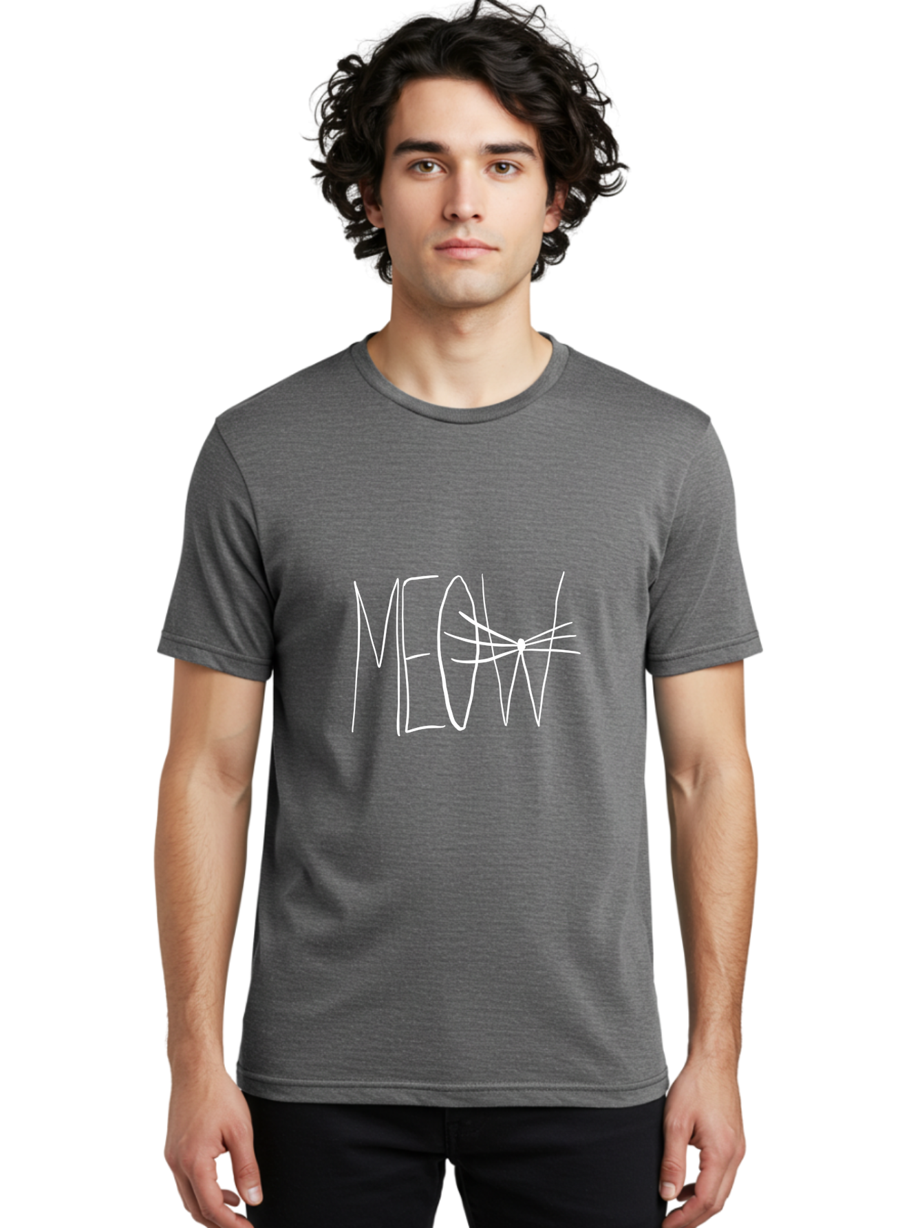 Meow Men'S Graphic Tee, 100% Cotton, Comfortable Casual Summer Wear, Machine Washable, Handwritten Cat Sound, Whimsical Font, Feline Theme, Meow Text, Playful Design, Cat Lovers, Cute Typography, White On Green - Aaa095 8