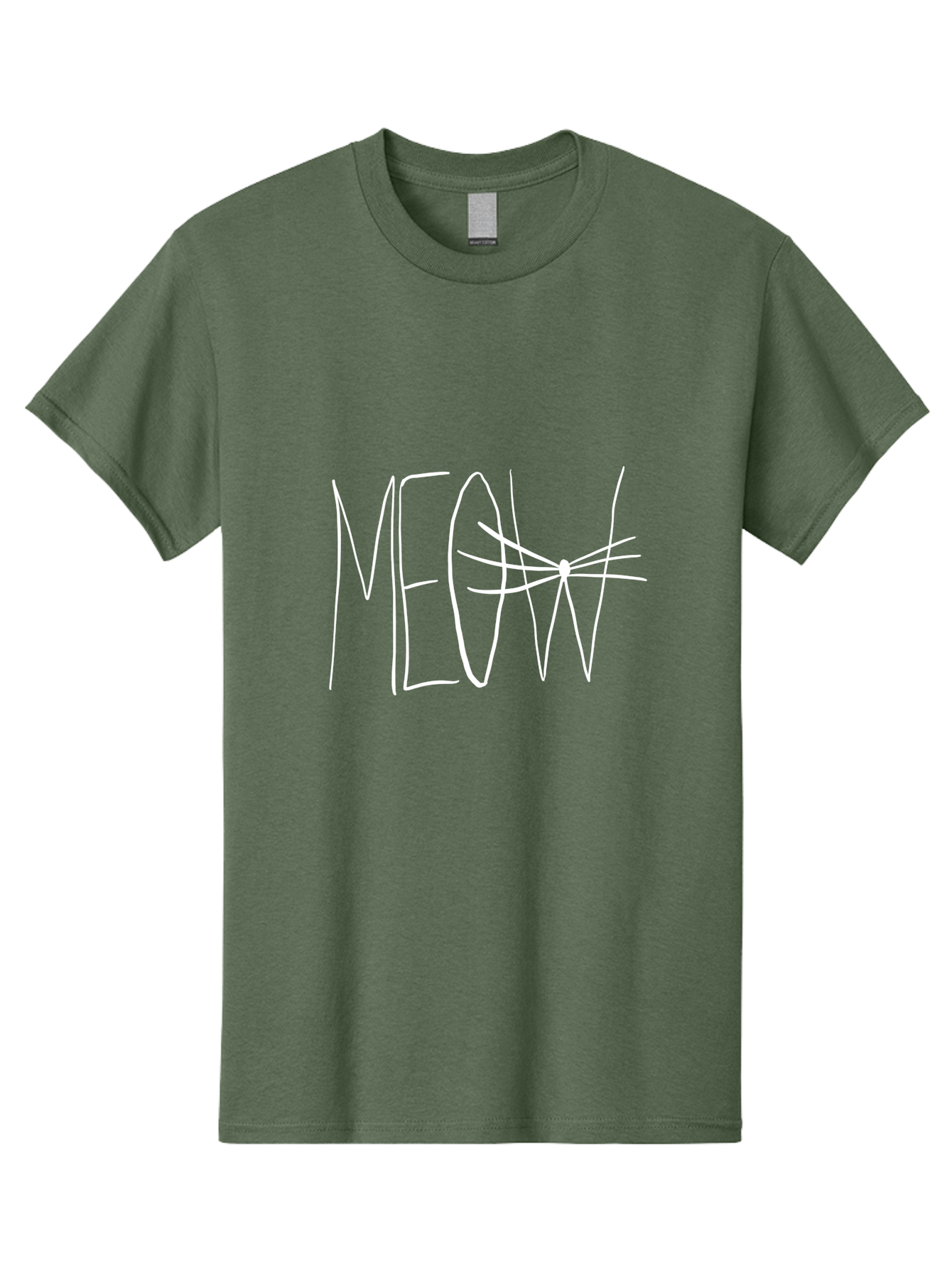 Meow Men'S Graphic Tee, 100% Cotton, Comfortable Casual Summer Wear, Machine Washable, Handwritten Cat Sound, Whimsical Font, Feline Theme, Meow Text, Playful Design, Cat Lovers, Cute Typography, White On Green - Aaa095 3
