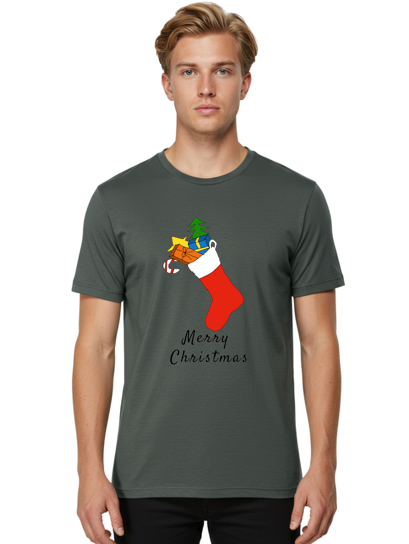Merry-Christmas-1 Men'S Graphic Tee, 100% Cotton, Comfortable Casual Summer Wear, Machine Washable, Christmas Stocking, Holiday Gifts, Festive Decorations, Christmas Tree, Wrapped Presents, Candy Cane, Merry Christmas Greeting, - Aaa096 26