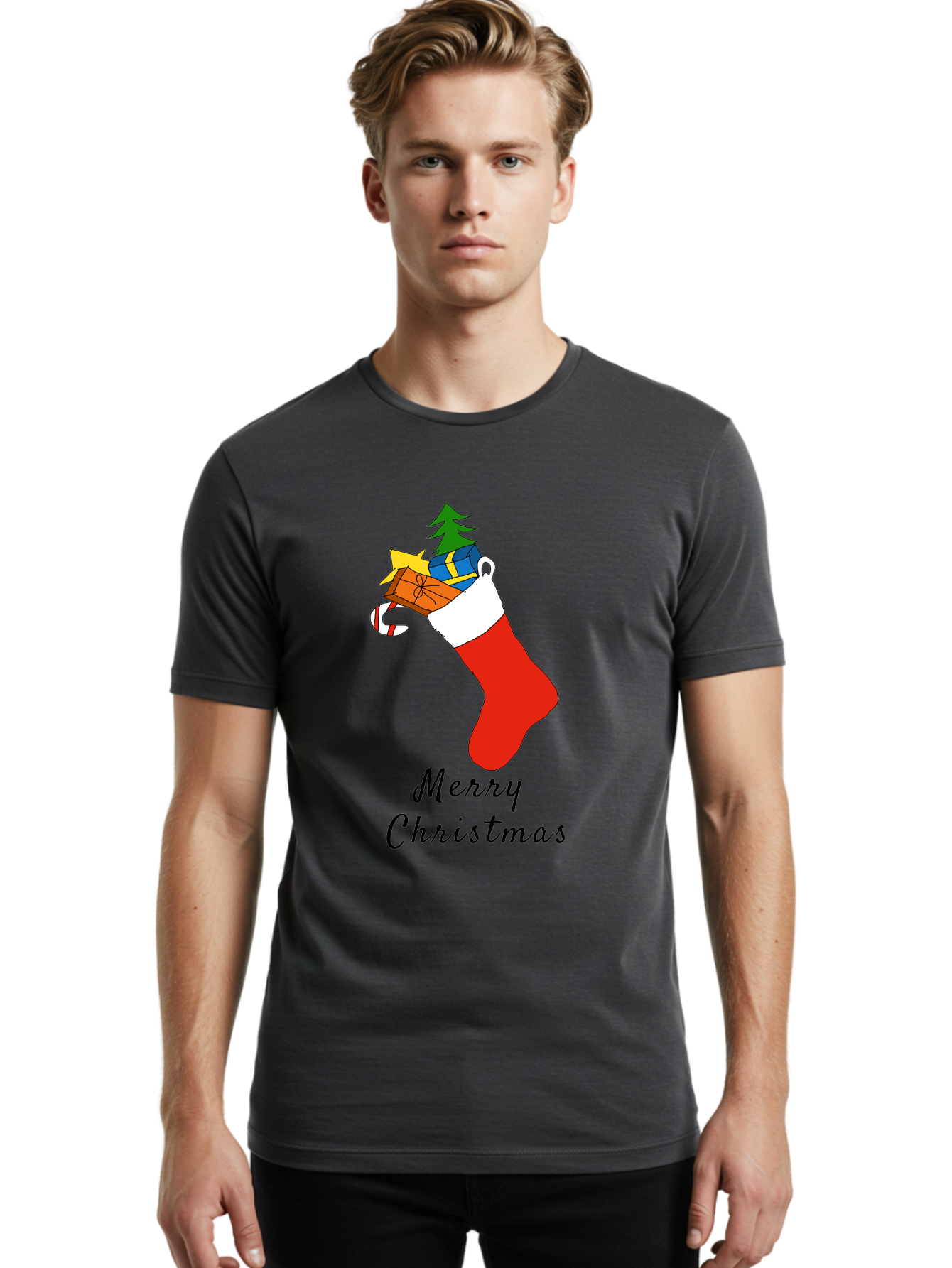 Merry-Christmas-1 Men'S Graphic Tee, 100% Cotton, Comfortable Casual Summer Wear, Machine Washable, Christmas Stocking, Holiday Gifts, Festive Decorations, Christmas Tree, Wrapped Presents, Candy Cane, Merry Christmas Greeting, - Aaa096 24