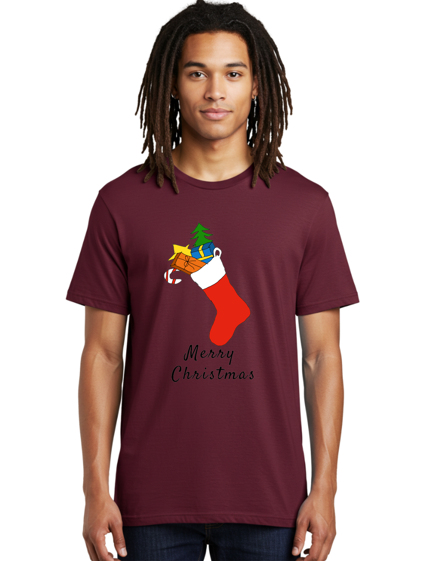 Merry-Christmas-1 Men'S Graphic Tee, 100% Cotton, Comfortable Casual Summer Wear, Machine Washable, Christmas Stocking, Holiday Gifts, Festive Decorations, Christmas Tree, Wrapped Presents, Candy Cane, Merry Christmas Greeting, - Aaa096 10