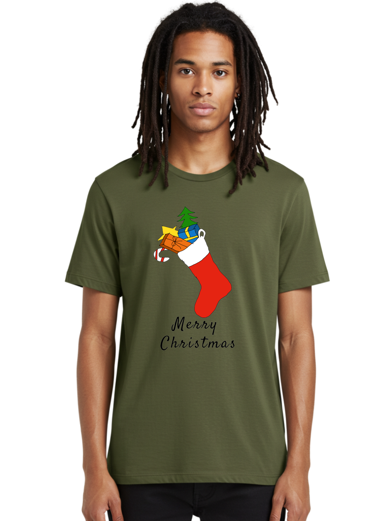Merry-Christmas-1 Men'S Graphic Tee, 100% Cotton, Comfortable Casual Summer Wear, Machine Washable, Christmas Stocking, Holiday Gifts, Festive Decorations, Christmas Tree, Wrapped Presents, Candy Cane, Merry Christmas Greeting, - Aaa096 18
