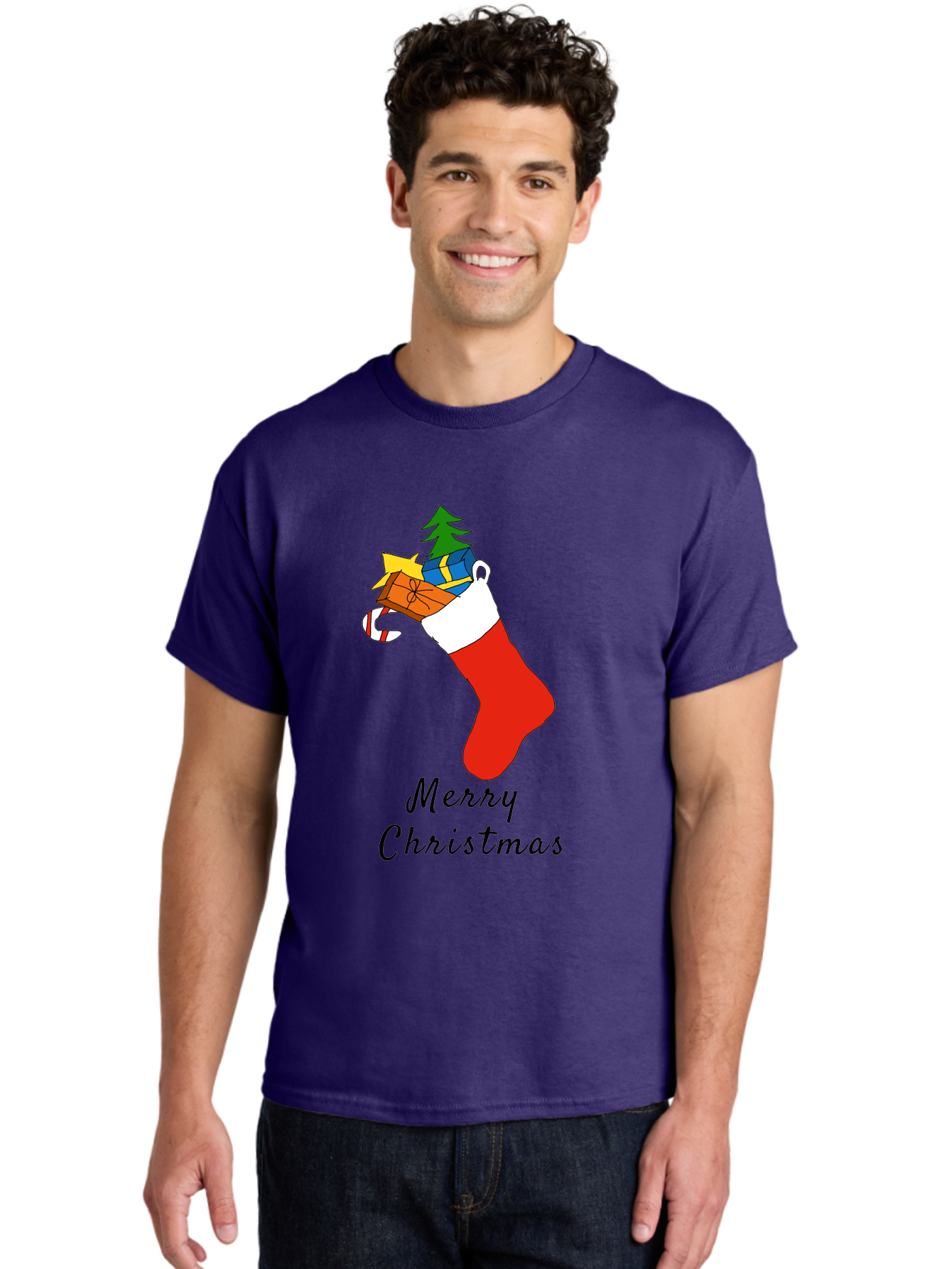 Merry-Christmas-1 Men'S Graphic Tee, 100% Cotton, Comfortable Casual Summer Wear, Machine Washable, Christmas Stocking, Holiday Gifts, Festive Decorations, Christmas Tree, Wrapped Presents, Candy Cane, Merry Christmas Greeting, - Aaa096 14