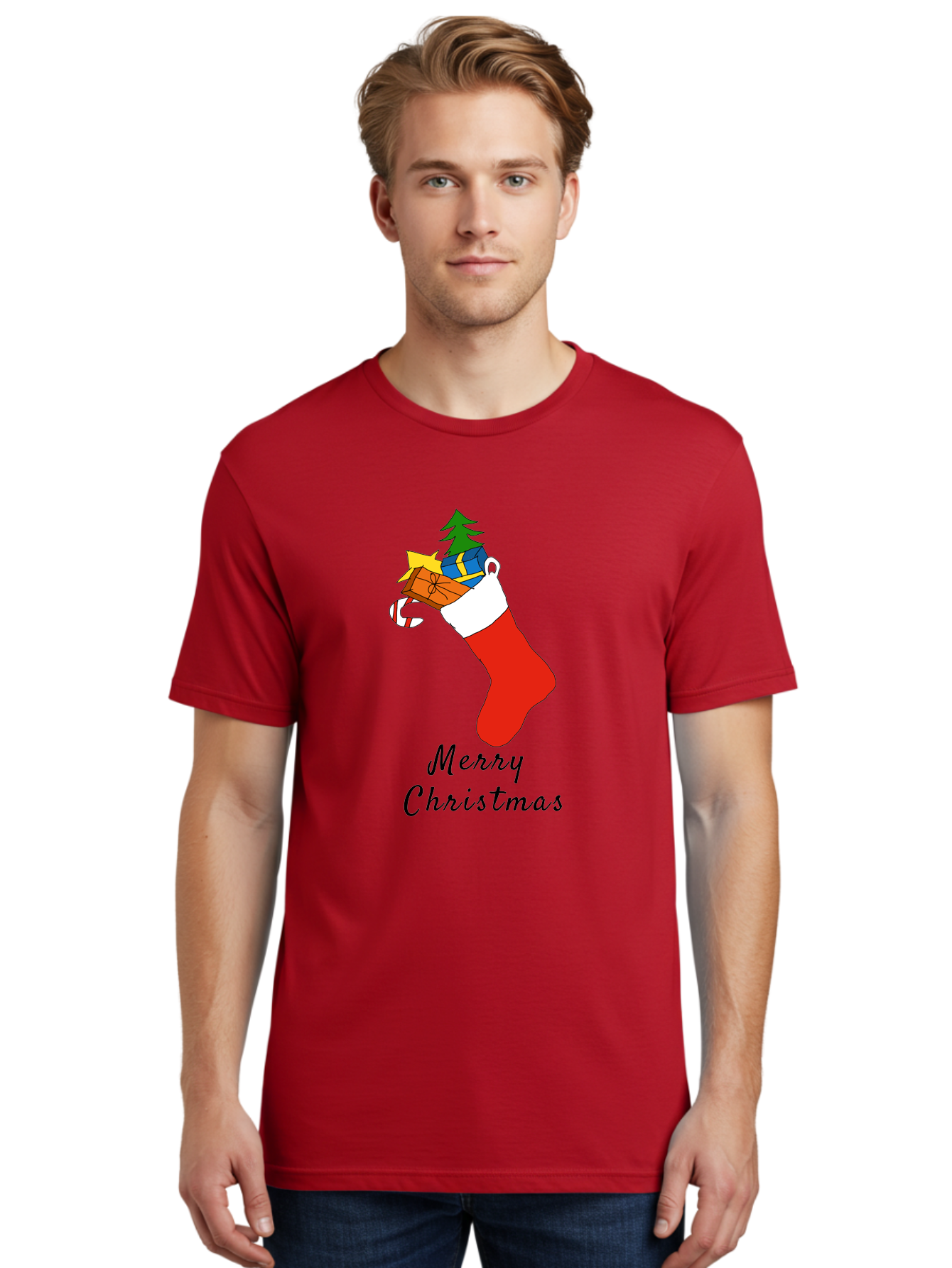 Merry-Christmas-1 Men'S Graphic Tee, 100% Cotton, Comfortable Casual Summer Wear, Machine Washable, Christmas Stocking, Holiday Gifts, Festive Decorations, Christmas Tree, Wrapped Presents, Candy Cane, Merry Christmas Greeting, - Aaa096 12