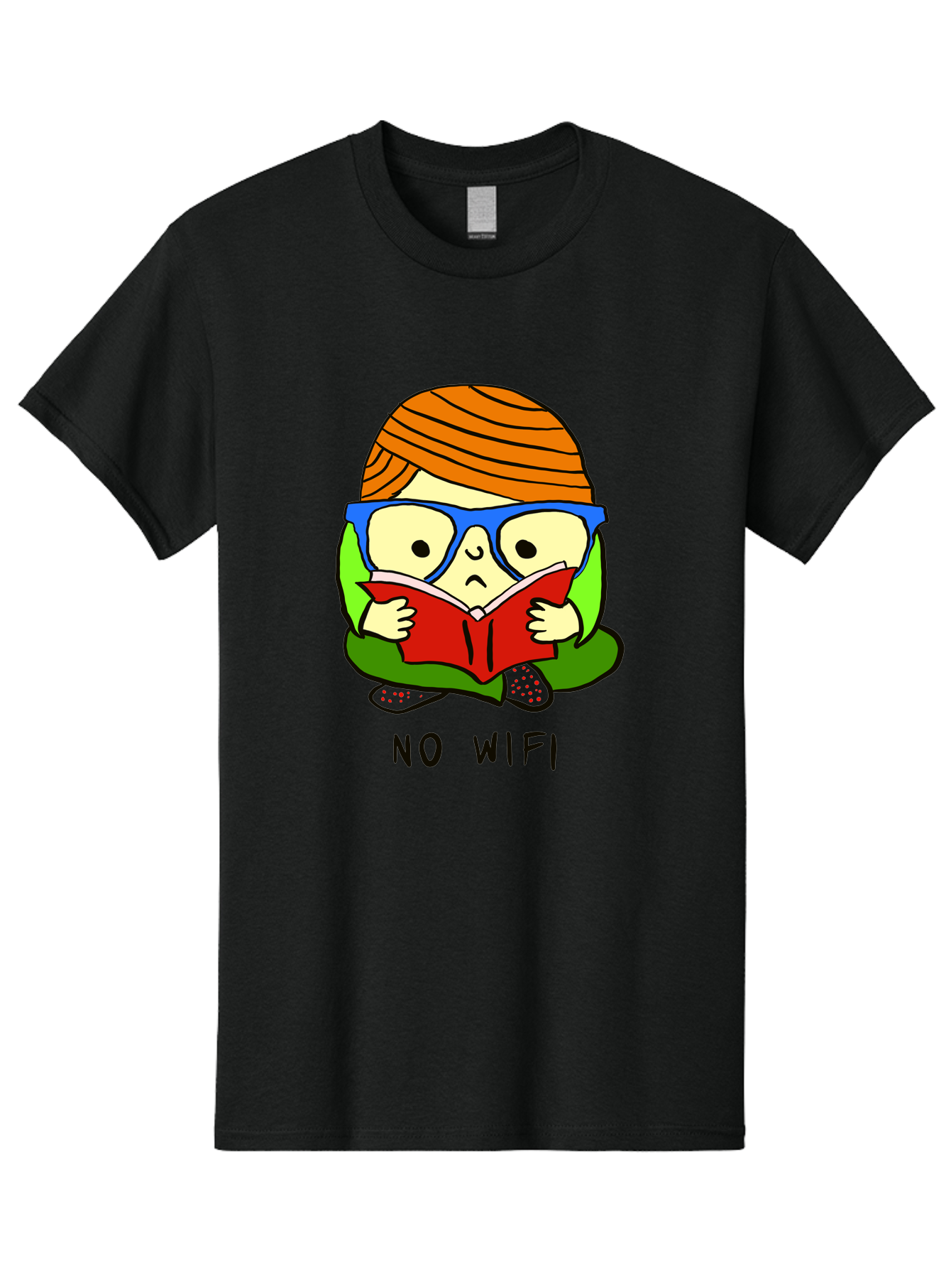 No-Wifi Men'S Graphic Tee, 100% Cotton, Comfortable Casual Summer Wear, Machine Washable, Person Reading A Book, Wearing Glasses, Orange Head Wrap, Offline Mode, Digital Detox, Relaxed Atmosphere, Calm Environment, Reading Culture - Aaa100 21