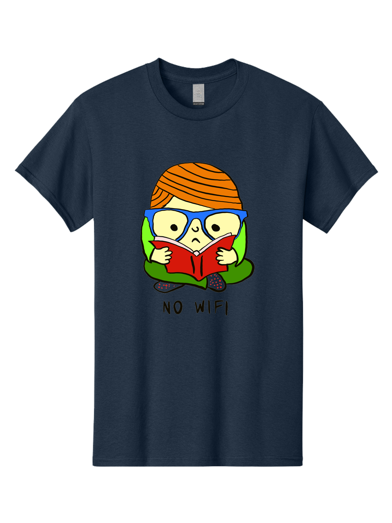 No-Wifi Men'S Graphic Tee, 100% Cotton, Comfortable Casual Summer Wear, Machine Washable, Person Reading A Book, Wearing Glasses, Orange Head Wrap, Offline Mode, Digital Detox, Relaxed Atmosphere, Calm Environment, Reading Culture - Aaa100 29