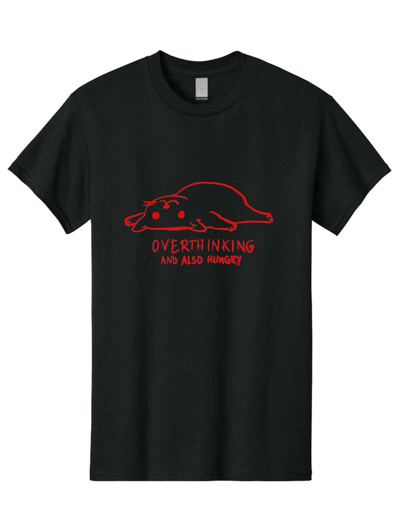 Overthinking-And-Also-Hungry Men'S Graphic Tee, 100% Cotton, Comfortable Casual Summer Wear, Machine Washable, Funny Animal Cartoon, Red Rat, Cute Rodent, Lying Down Relaxed, Overthinking Humor, Relatable, Funny, Quirky, Cartoon Humor, - Aaa106 7