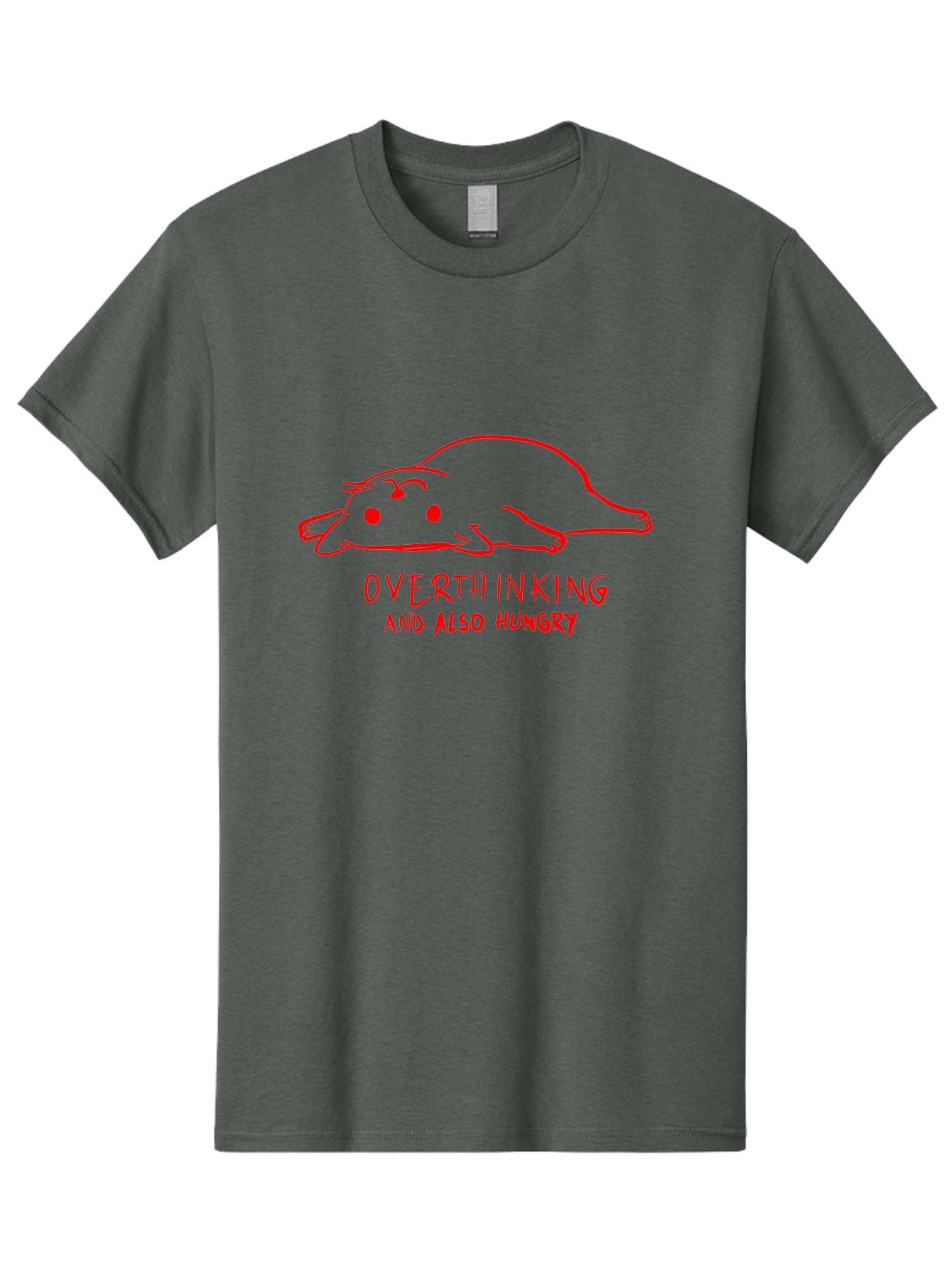Overthinking-And-Also-Hungry Men'S Graphic Tee, 100% Cotton, Comfortable Casual Summer Wear, Machine Washable, Funny Animal Cartoon, Red Rat, Cute Rodent, Lying Down Relaxed, Overthinking Humor, Relatable, Funny, Quirky, Cartoon Humor, - Aaa106 21