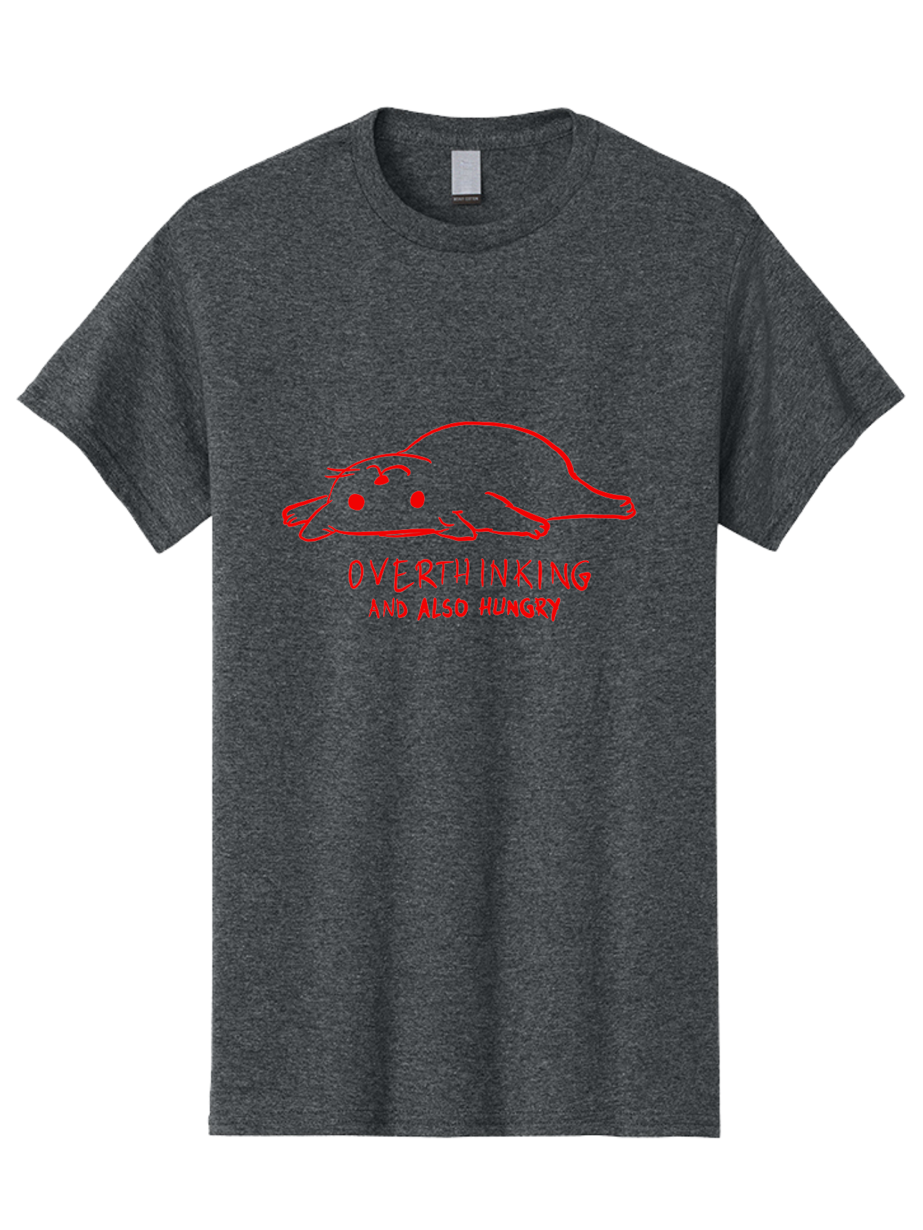 Overthinking-And-Also-Hungry Men'S Graphic Tee, 100% Cotton, Comfortable Casual Summer Wear, Machine Washable, Funny Animal Cartoon, Red Rat, Cute Rodent, Lying Down Relaxed, Overthinking Humor, Relatable, Funny, Quirky, Cartoon Humor, - Aaa106 27