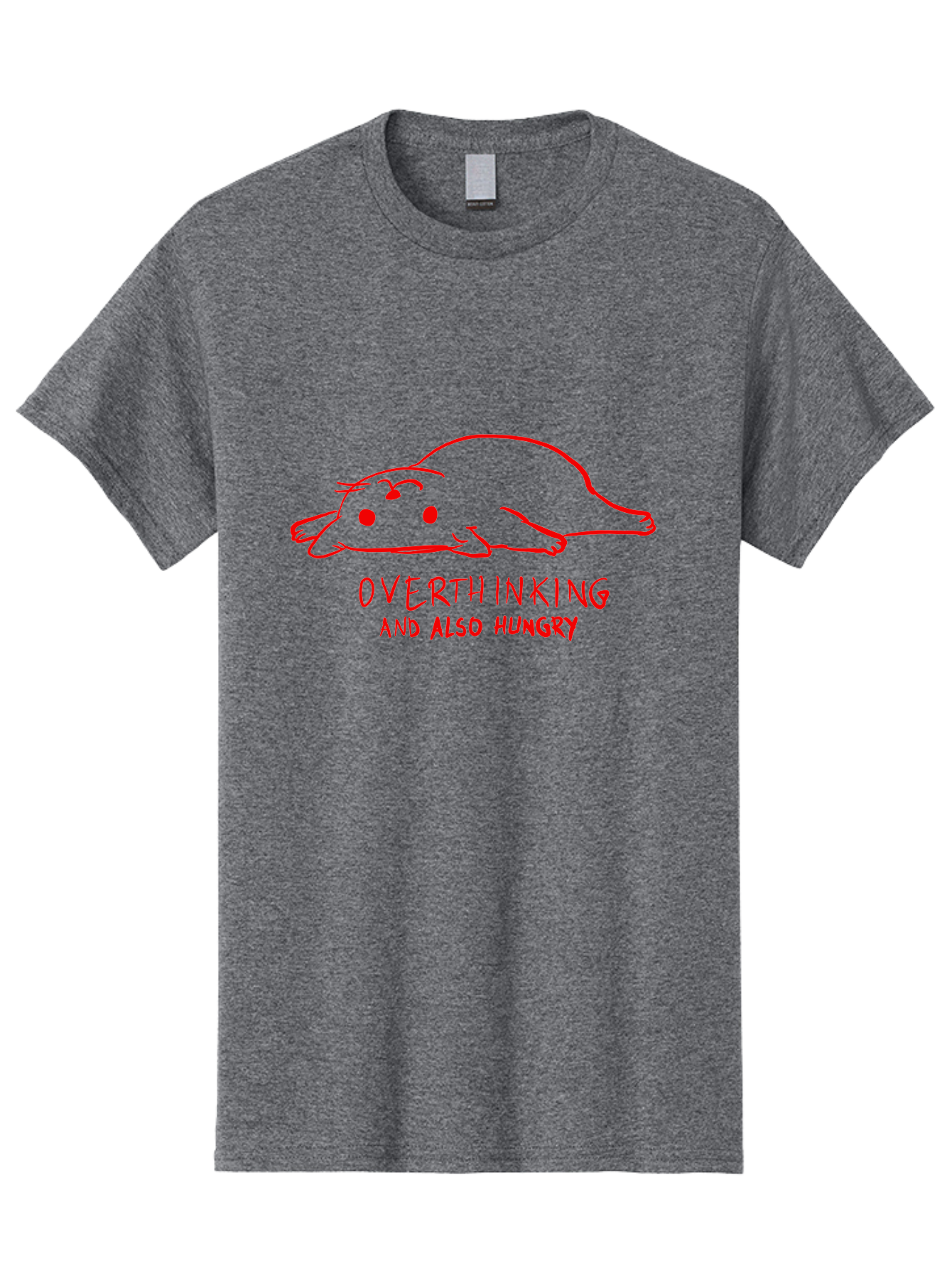Overthinking-And-Also-Hungry Men'S Graphic Tee, 100% Cotton, Comfortable Casual Summer Wear, Machine Washable, Funny Animal Cartoon, Red Rat, Cute Rodent, Lying Down Relaxed, Overthinking Humor, Relatable, Funny, Quirky, Cartoon Humor, - Aaa106 25