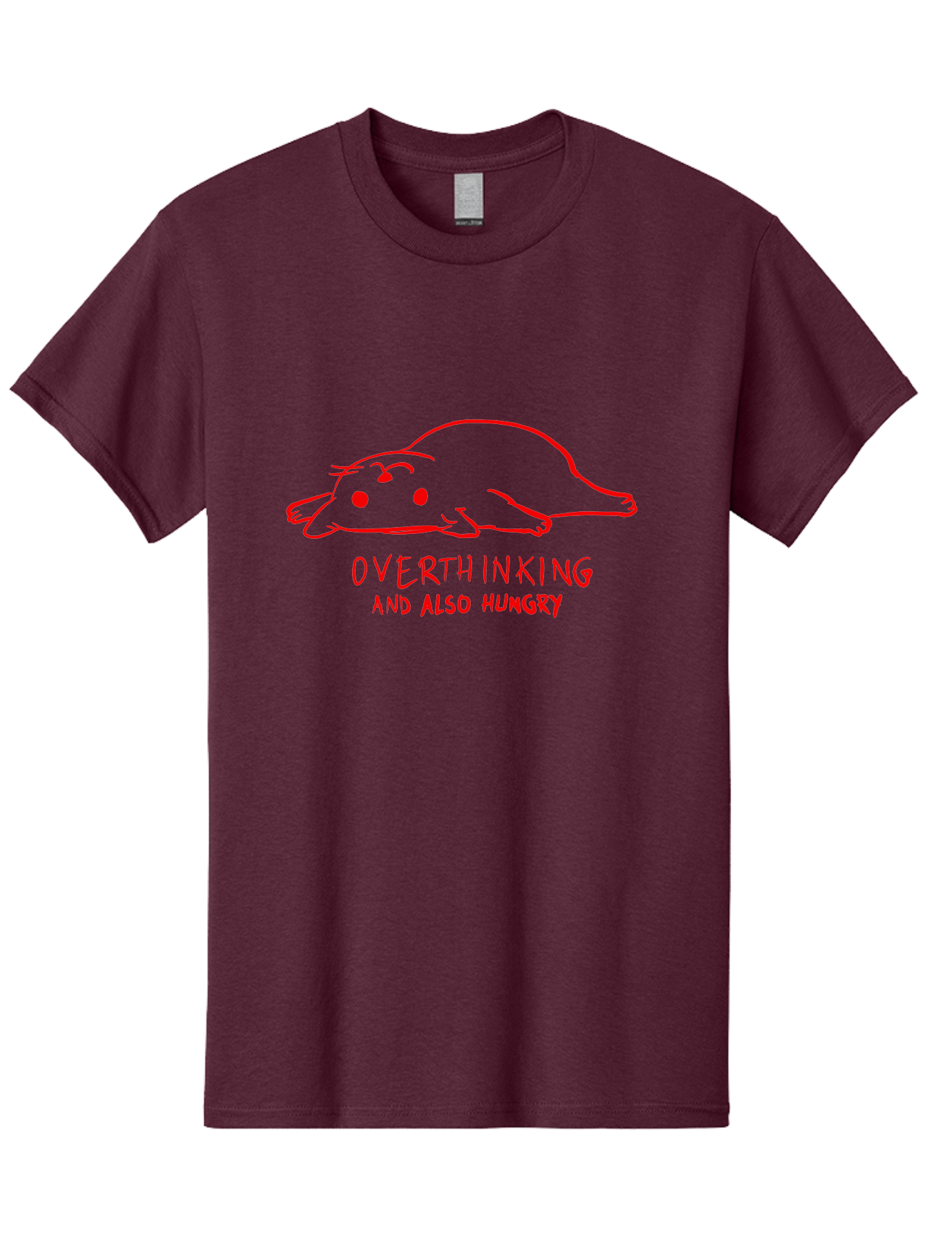 Overthinking-And-Also-Hungry Men'S Graphic Tee, 100% Cotton, Comfortable Casual Summer Wear, Machine Washable, Funny Animal Cartoon, Red Rat, Cute Rodent, Lying Down Relaxed, Overthinking Humor, Relatable, Funny, Quirky, Cartoon Humor, - Aaa106 17