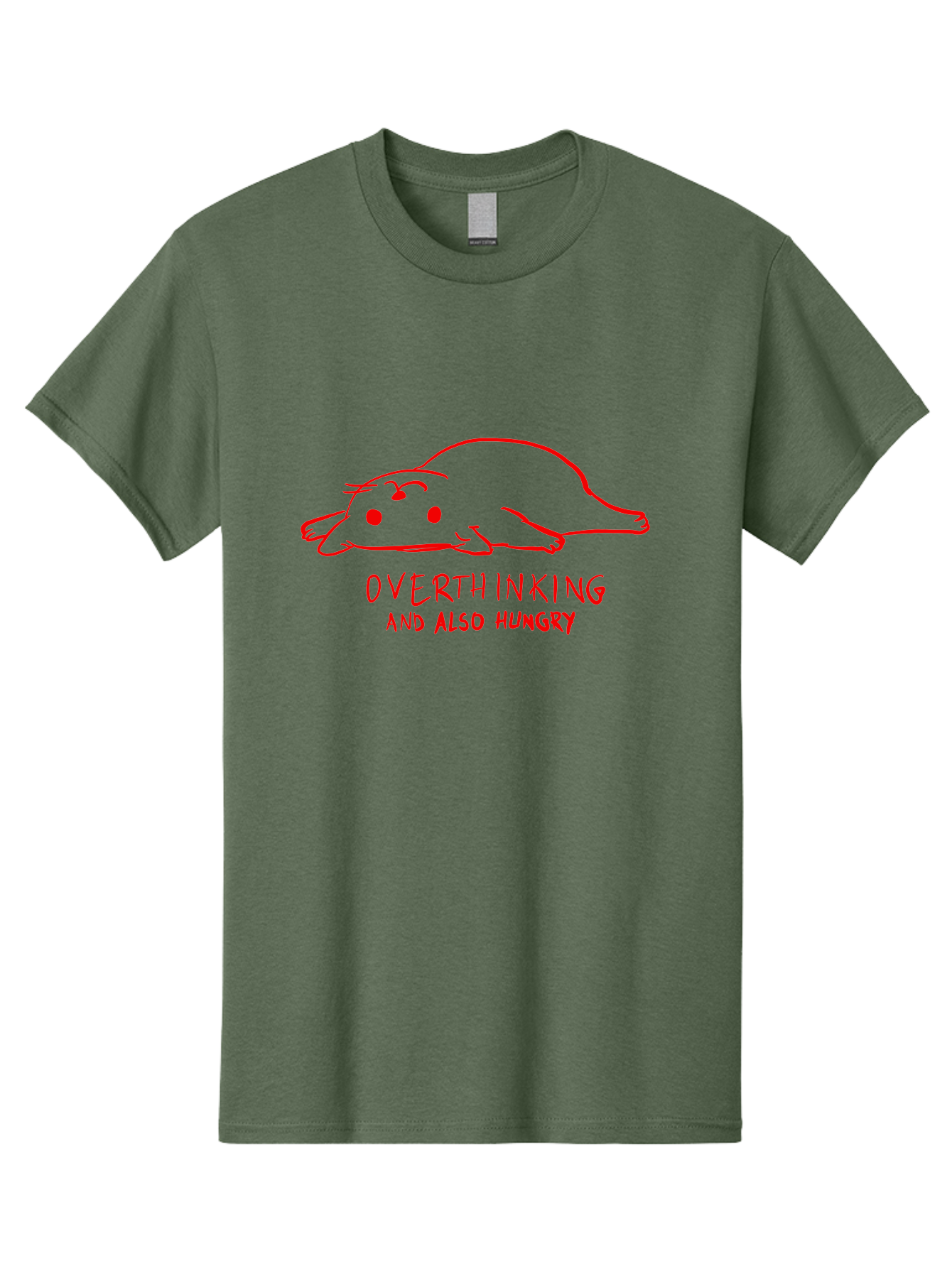 Overthinking-And-Also-Hungry Men'S Graphic Tee, 100% Cotton, Comfortable Casual Summer Wear, Machine Washable, Funny Animal Cartoon, Red Rat, Cute Rodent, Lying Down Relaxed, Overthinking Humor, Relatable, Funny, Quirky, Cartoon Humor, - Aaa106 15