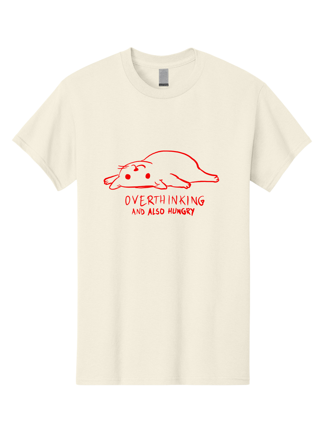 Overthinking-And-Also-Hungry Men'S Graphic Tee, 100% Cotton, Comfortable Casual Summer Wear, Machine Washable, Funny Animal Cartoon, Red Rat, Cute Rodent, Lying Down Relaxed, Overthinking Humor, Relatable, Funny, Quirky, Cartoon Humor, - Aaa106 29