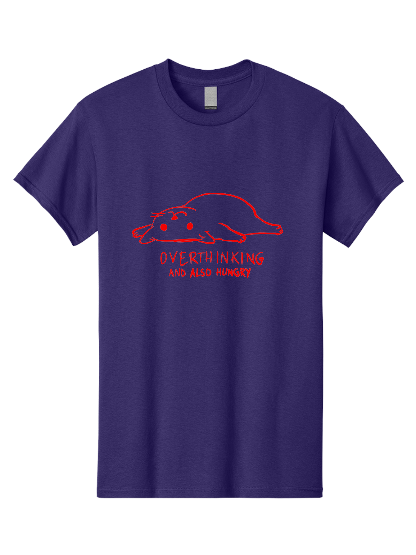 Overthinking-And-Also-Hungry Men'S Graphic Tee, 100% Cotton, Comfortable Casual Summer Wear, Machine Washable, Funny Animal Cartoon, Red Rat, Cute Rodent, Lying Down Relaxed, Overthinking Humor, Relatable, Funny, Quirky, Cartoon Humor, - Aaa106 19