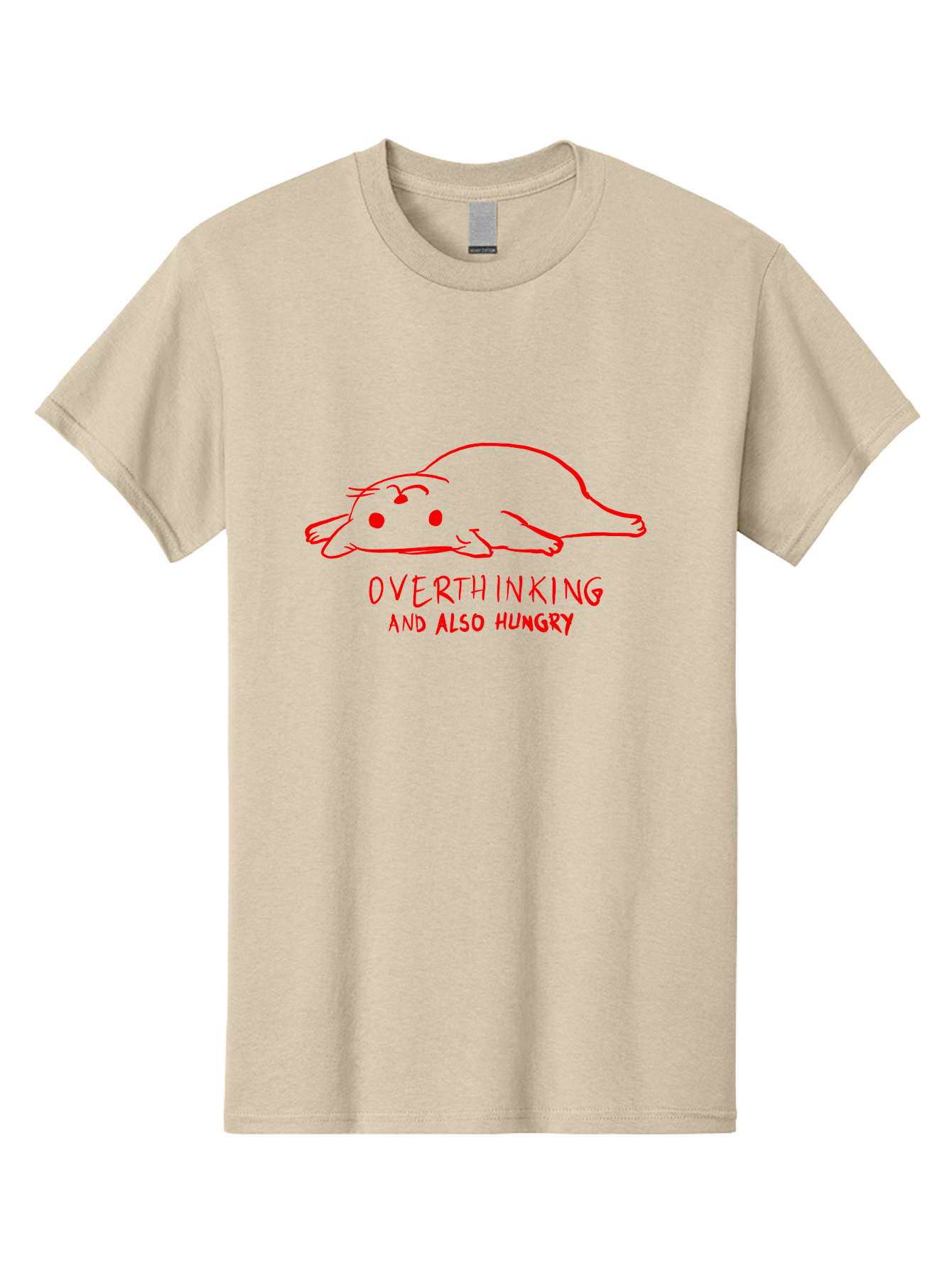 Overthinking-And-Also-Hungry Men'S Graphic Tee, 100% Cotton, Comfortable Casual Summer Wear, Machine Washable, Funny Animal Cartoon, Red Rat, Cute Rodent, Lying Down Relaxed, Overthinking Humor, Relatable, Funny, Quirky, Cartoon Humor, - Aaa106 9