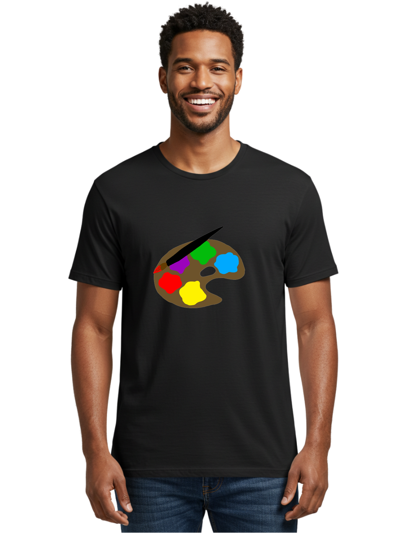 Paint-Palette Men'S Graphic Tee, 100% Cotton, Comfortable Casual Summer Wear, Machine Washable, Artist'S Palette, Painting Supplies, Colorful Paints, Artistic Tools, Creative Expression, Vibrant Colors, Red, Yellow, Blue, Green, Purple - Aaa107 16