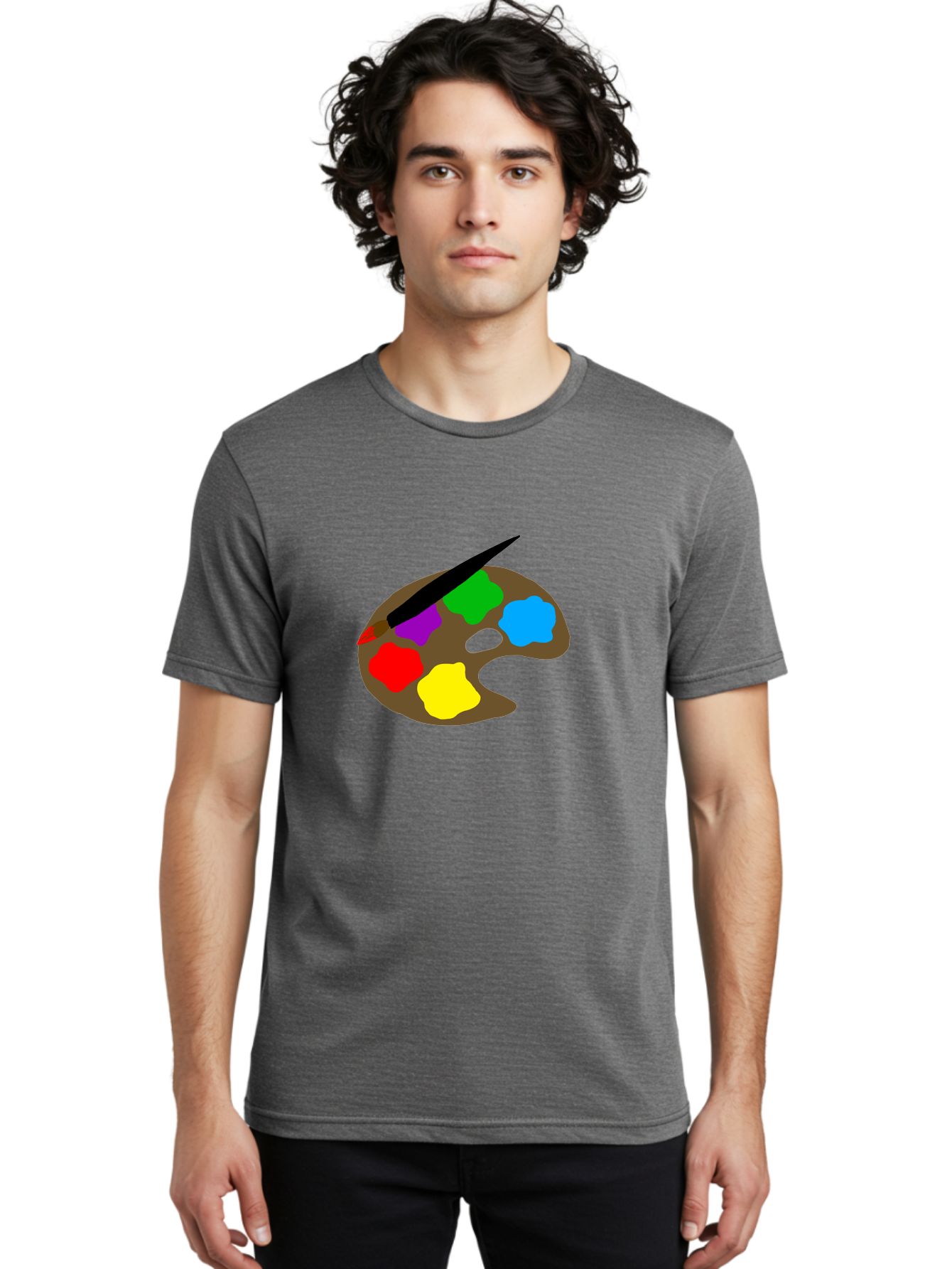 Paint-Palette Men'S Graphic Tee, 100% Cotton, Comfortable Casual Summer Wear, Machine Washable, Artist'S Palette, Painting Supplies, Colorful Paints, Artistic Tools, Creative Expression, Vibrant Colors, Red, Yellow, Blue, Green, Purple - Aaa107 18