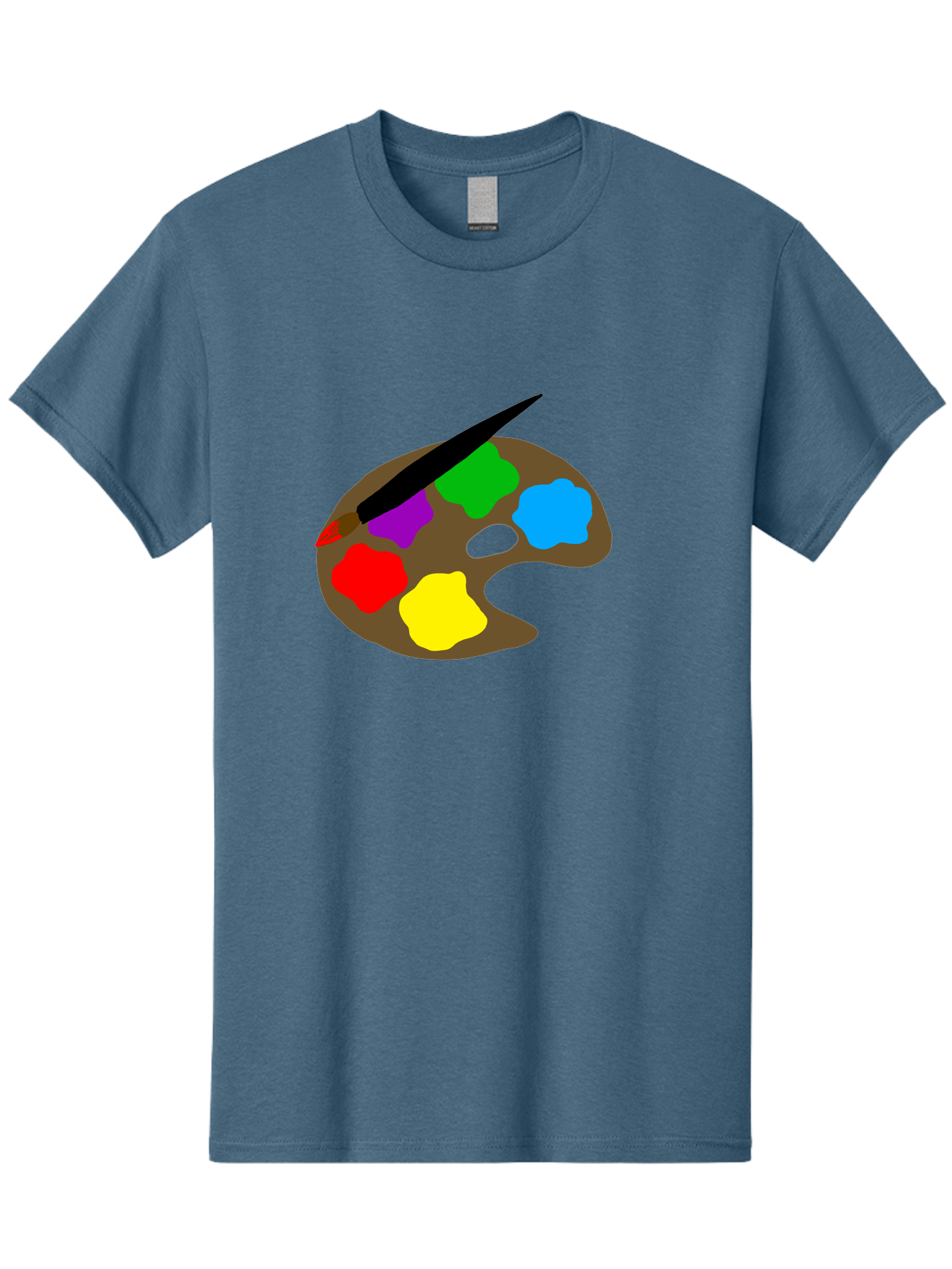 Paint-Palette Men'S Graphic Tee, 100% Cotton, Comfortable Casual Summer Wear, Machine Washable, Artist'S Palette, Painting Supplies, Colorful Paints, Artistic Tools, Creative Expression, Vibrant Colors, Red, Yellow, Blue, Green, Purple - Aaa107 5