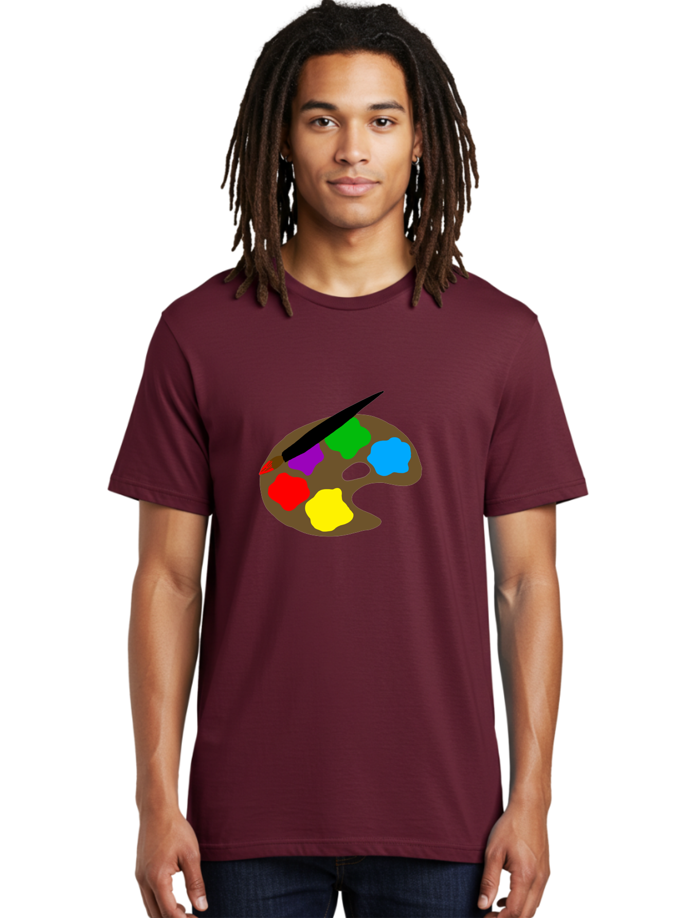 Paint-Palette Men'S Graphic Tee, 100% Cotton, Comfortable Casual Summer Wear, Machine Washable, Artist'S Palette, Painting Supplies, Colorful Paints, Artistic Tools, Creative Expression, Vibrant Colors, Red, Yellow, Blue, Green, Purple - Aaa107 26