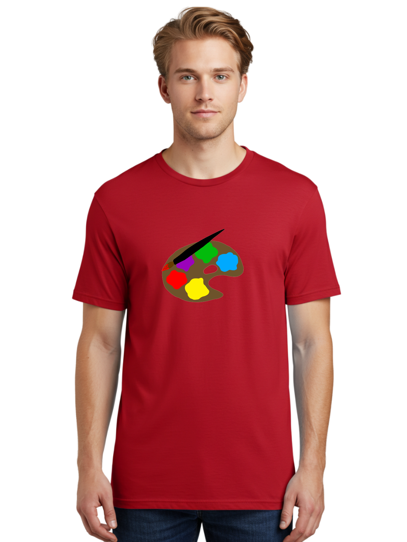 Paint-Palette Men'S Graphic Tee, 100% Cotton, Comfortable Casual Summer Wear, Machine Washable, Artist'S Palette, Painting Supplies, Colorful Paints, Artistic Tools, Creative Expression, Vibrant Colors, Red, Yellow, Blue, Green, Purple - Aaa107 20