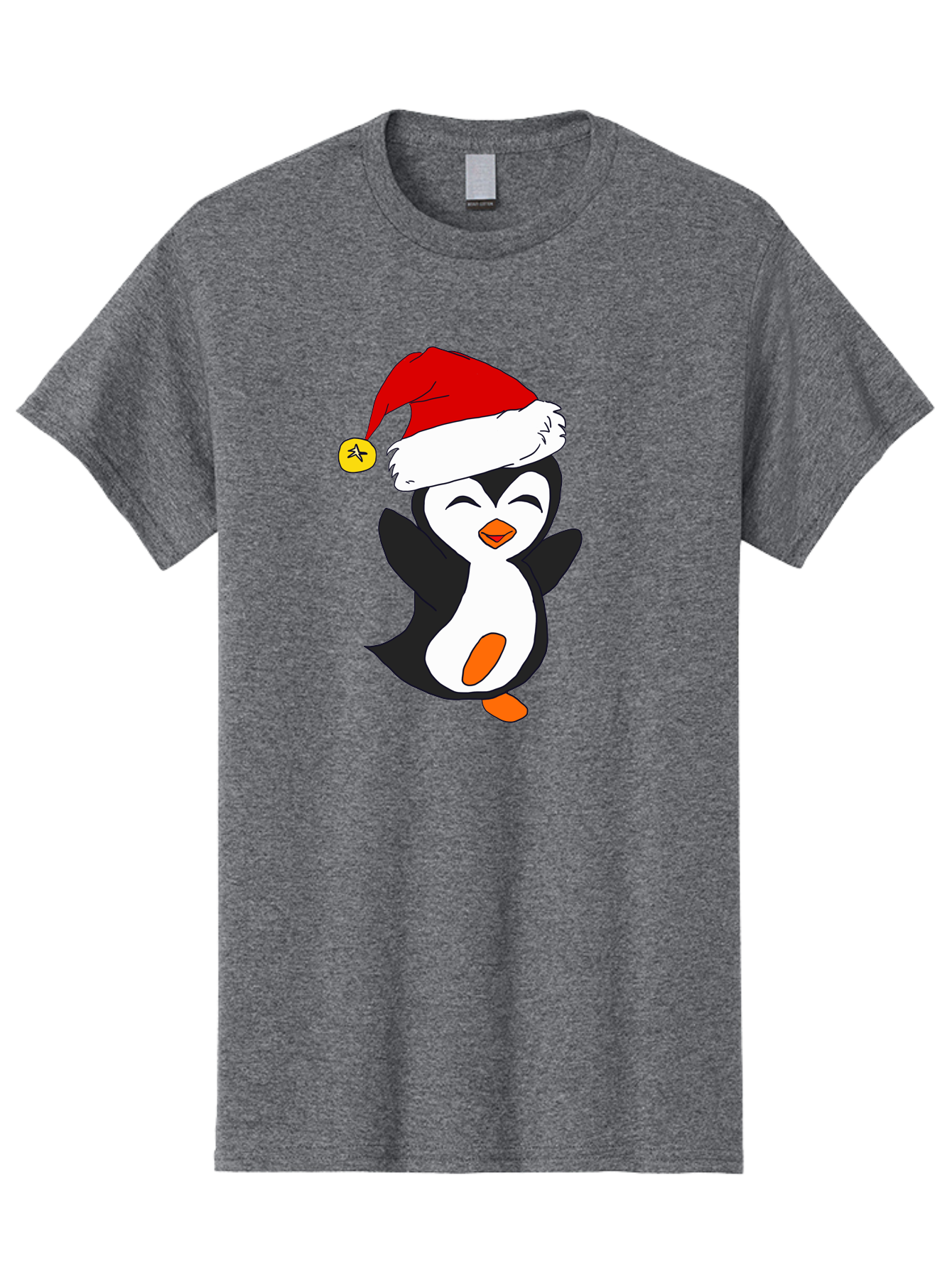 Penguin-With-Santa-Hat Men'S Graphic Tee, 100% Cotton, Comfortable Casual Summer Wear, Machine Washable, Cartoon Penguin, Santa Hat, Christmas Character, Festive Holiday, Cartoon Illustration, Winter Wonderland, Cute Animal, - Aaa110 5