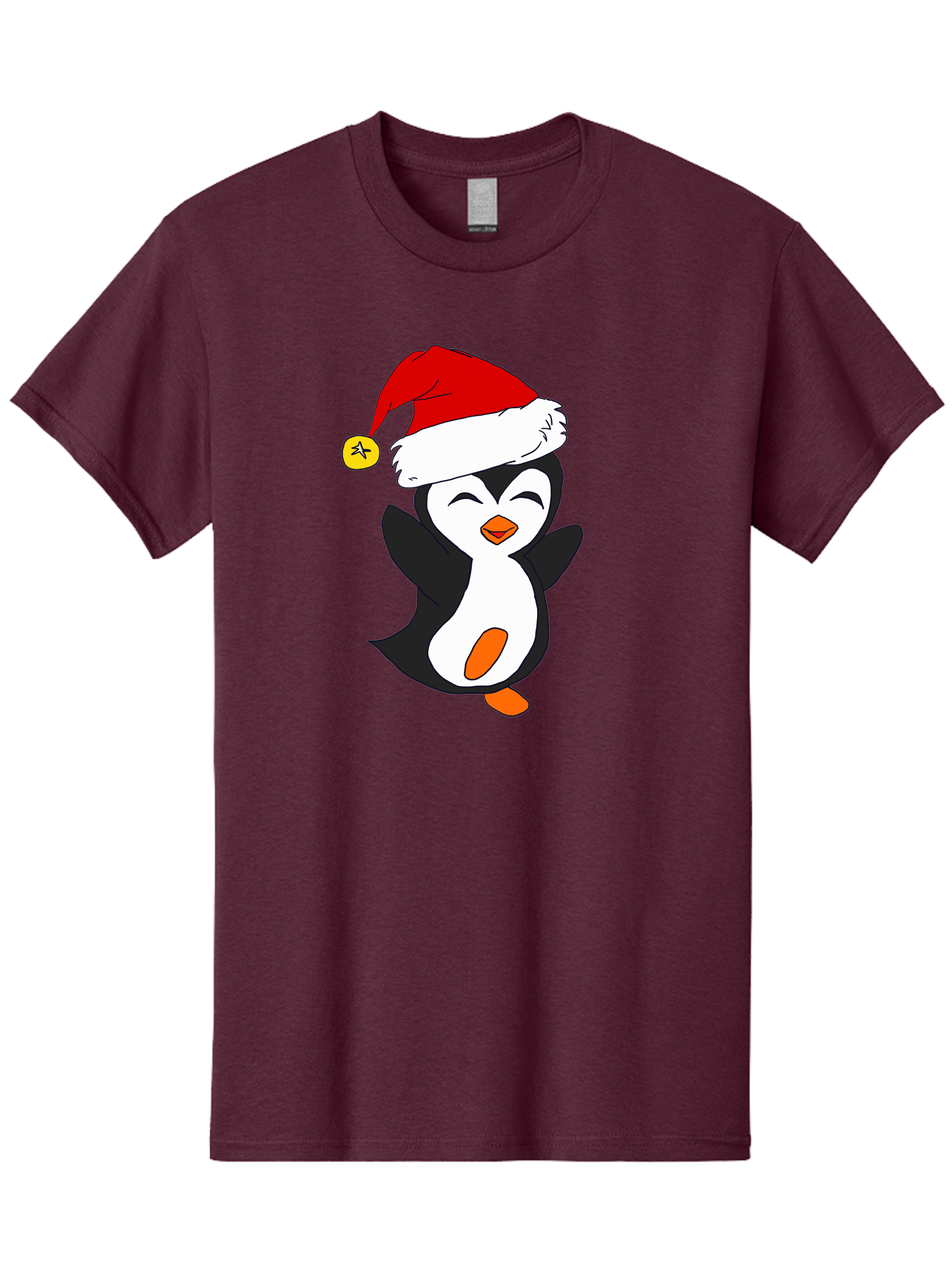 Penguin-With-Santa-Hat Men'S Graphic Tee, 100% Cotton, Comfortable Casual Summer Wear, Machine Washable, Cartoon Penguin, Santa Hat, Christmas Character, Festive Holiday, Cartoon Illustration, Winter Wonderland, Cute Animal, - Aaa110 23