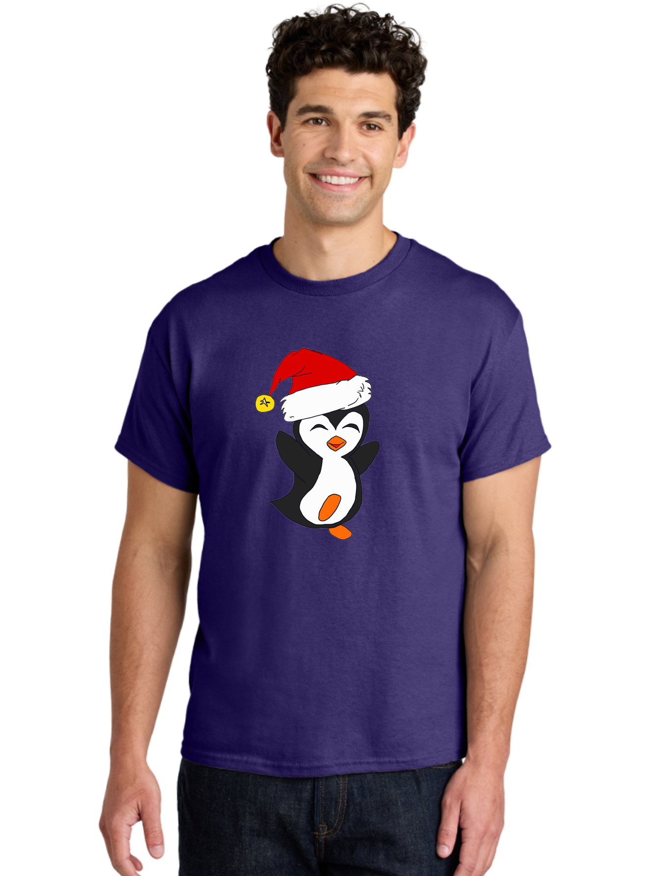 Penguin-With-Santa-Hat Men'S Graphic Tee, 100% Cotton, Comfortable Casual Summer Wear, Machine Washable, Cartoon Penguin, Santa Hat, Christmas Character, Festive Holiday, Cartoon Illustration, Winter Wonderland, Cute Animal, - Aaa110 18